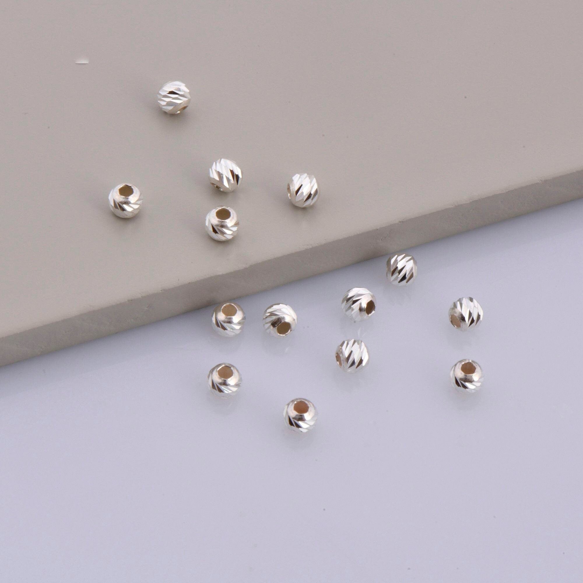 925 Silver Diamond Cut 4mm Round Beads, Sterling Silver Laser Multi Diamond Cut Beads, Moon Cut Spacer Beads, Jewelry Crafting Supplies, M2C