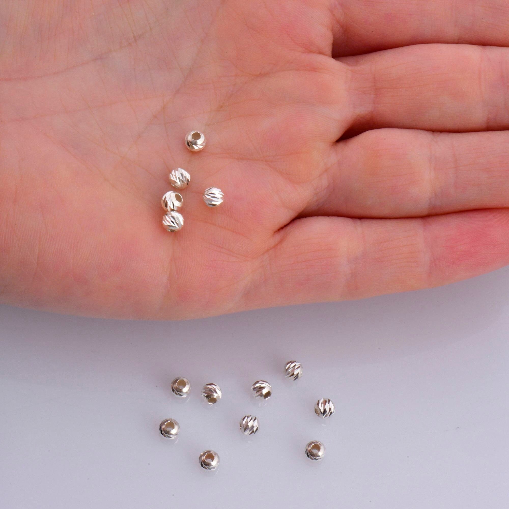 925 Silver Diamond Cut 4mm Round Beads, Sterling Silver Laser Multi Diamond Cut Beads, Moon Cut Spacer Beads, Jewelry Crafting Supplies, M2C