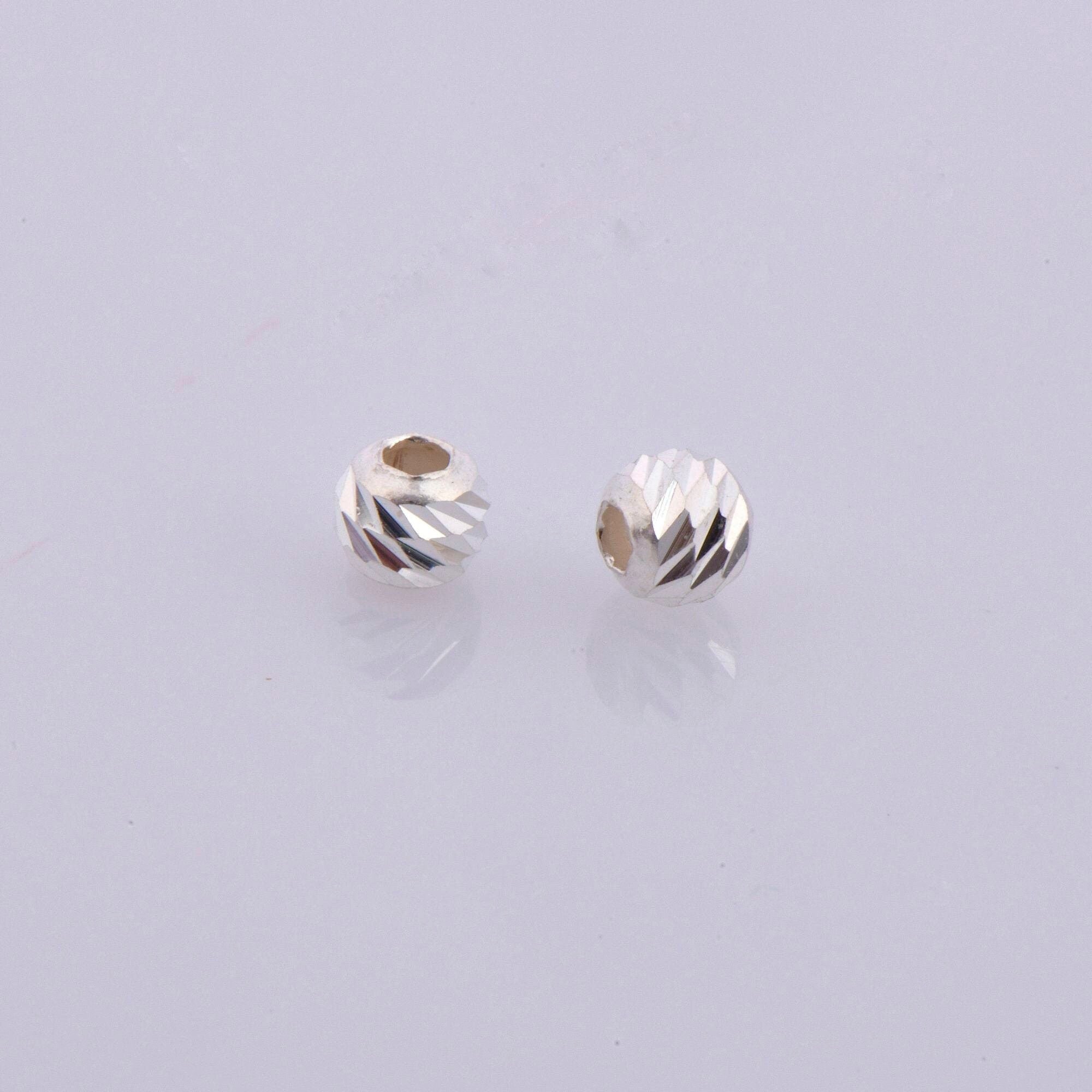 925 Silver Diamond Cut 4mm Round Beads, Sterling Silver Laser Multi Diamond Cut Beads, Moon Cut Spacer Beads, Jewelry Crafting Supplies, M2C