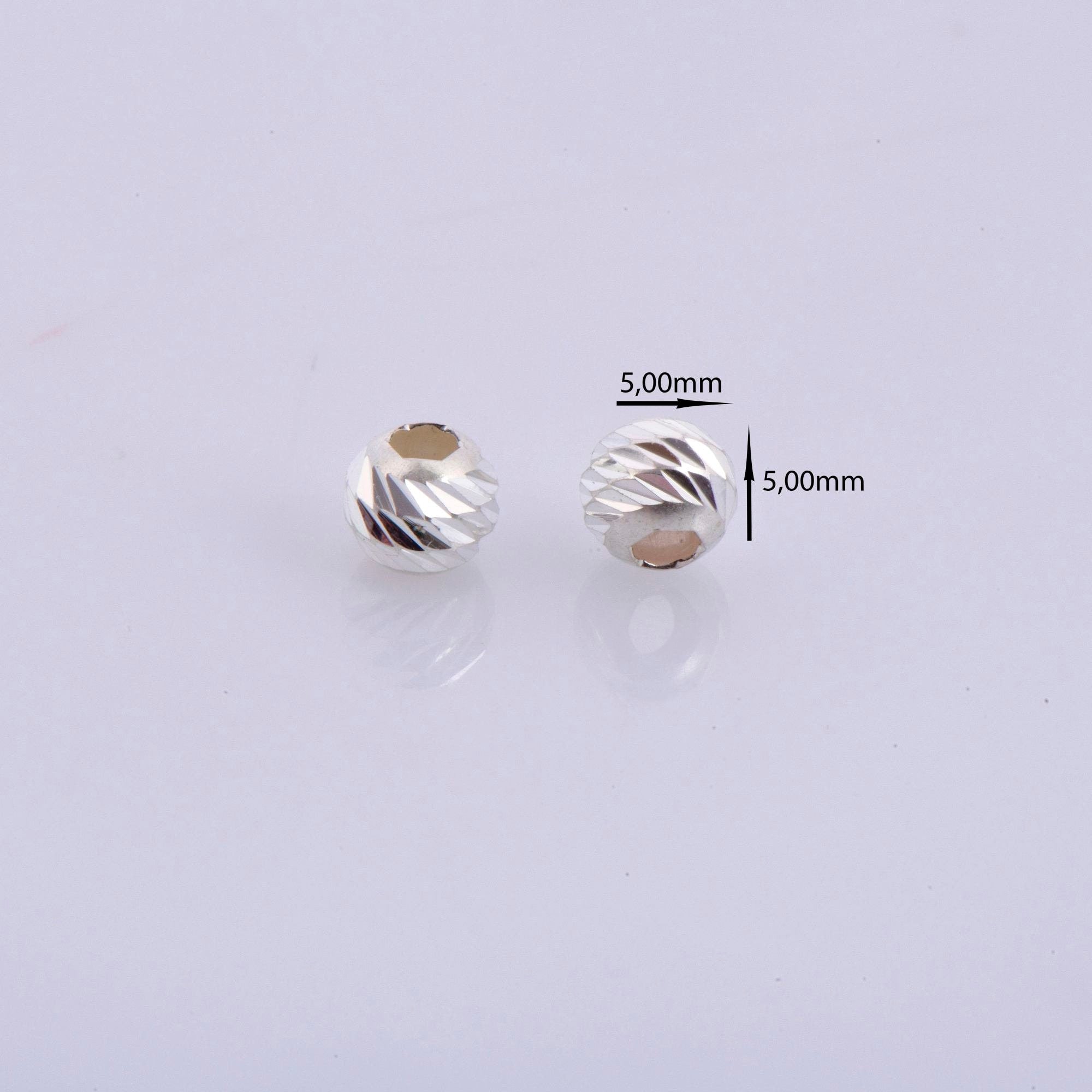 925 Silver Diamond Cut 5mm Round Beads, Sterling Silver Laser Multi Diamond Cut Beads, Moon Cut Spacer Beads, Jewelry Crafting Supplies, M2D