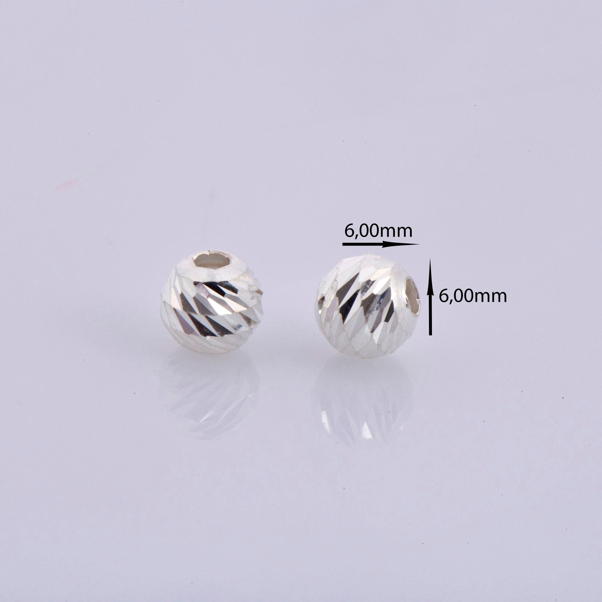 925 Silver Diamond Cut 6mm Round Beads, Sterling Silver Laser Multi Diamond Cut Beads, Moon Cut Spacer Beads, Jewelry Crafting Supplies, M2E