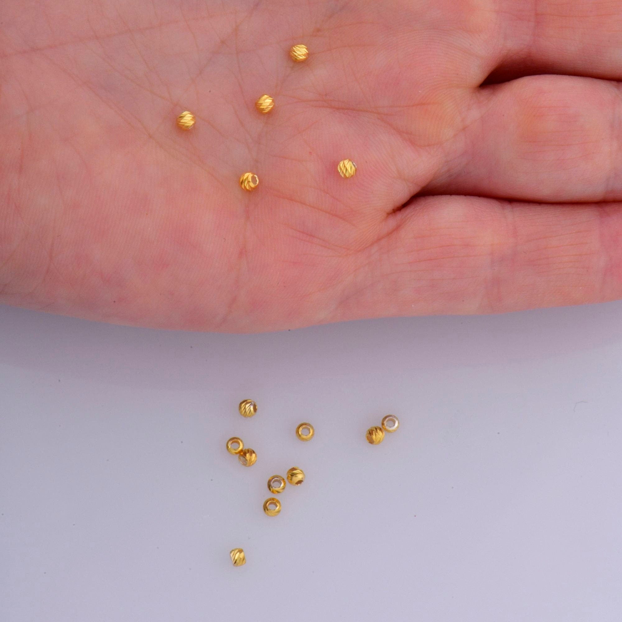 24K Gold Vermeil Diamond Cut 2.5 mm Round Beads, Silver Laser Multi Diamond Cut Beads in 24K, Moon Cut Spacer Beads, Jewelry Supplies, VM2A