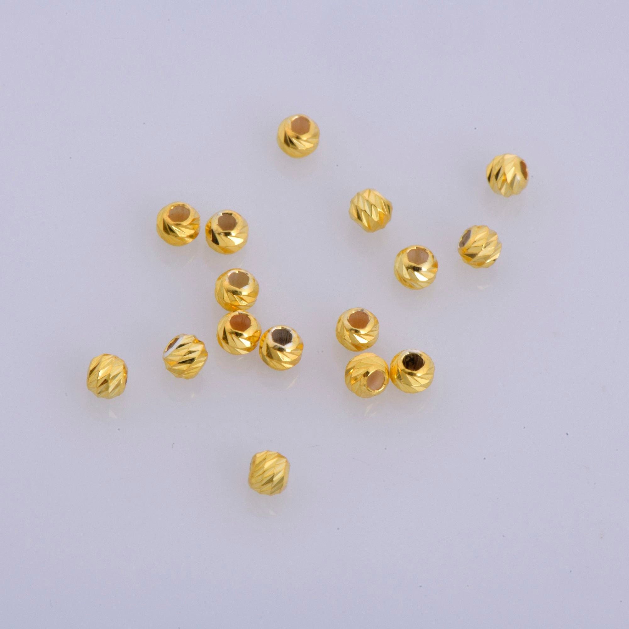 24K Gold Vermeil Diamond Cut 3 mm Round Beads, Silver Laser Multi Diamond Cut Beads in 24K, Moon Cut Spacer Beads, Jewelry Supplies, VM2B