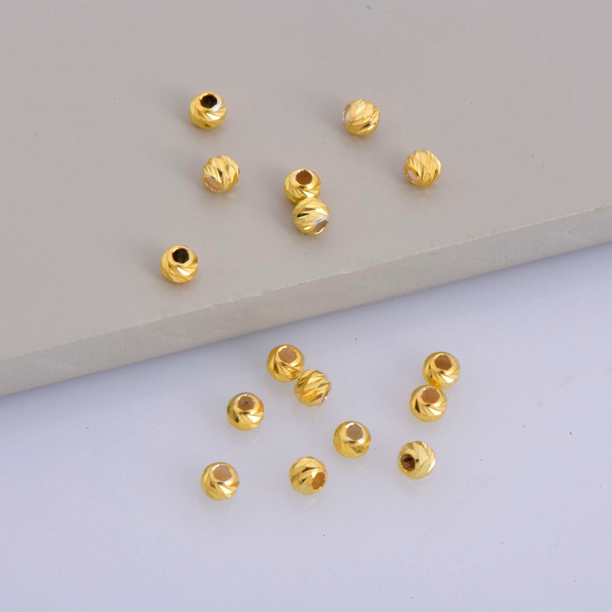 24K Gold Vermeil Diamond Cut 3 mm Round Beads, Silver Laser Multi Diamond Cut Beads in 24K, Moon Cut Spacer Beads, Jewelry Supplies, VM2B