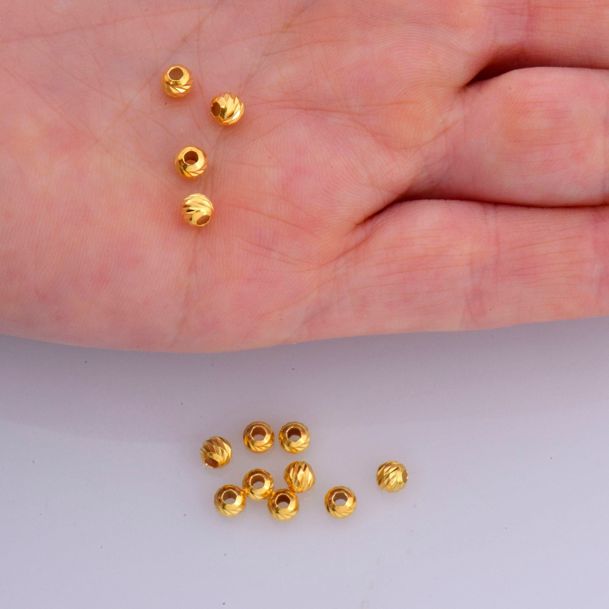 24K Gold Vermeil Diamond Cut 4mm Round Beads, Silver Laser Multi Diamond Cut Beads in 24K, Moon Cut Spacer Beads, Jewelry Supplies, VM2C