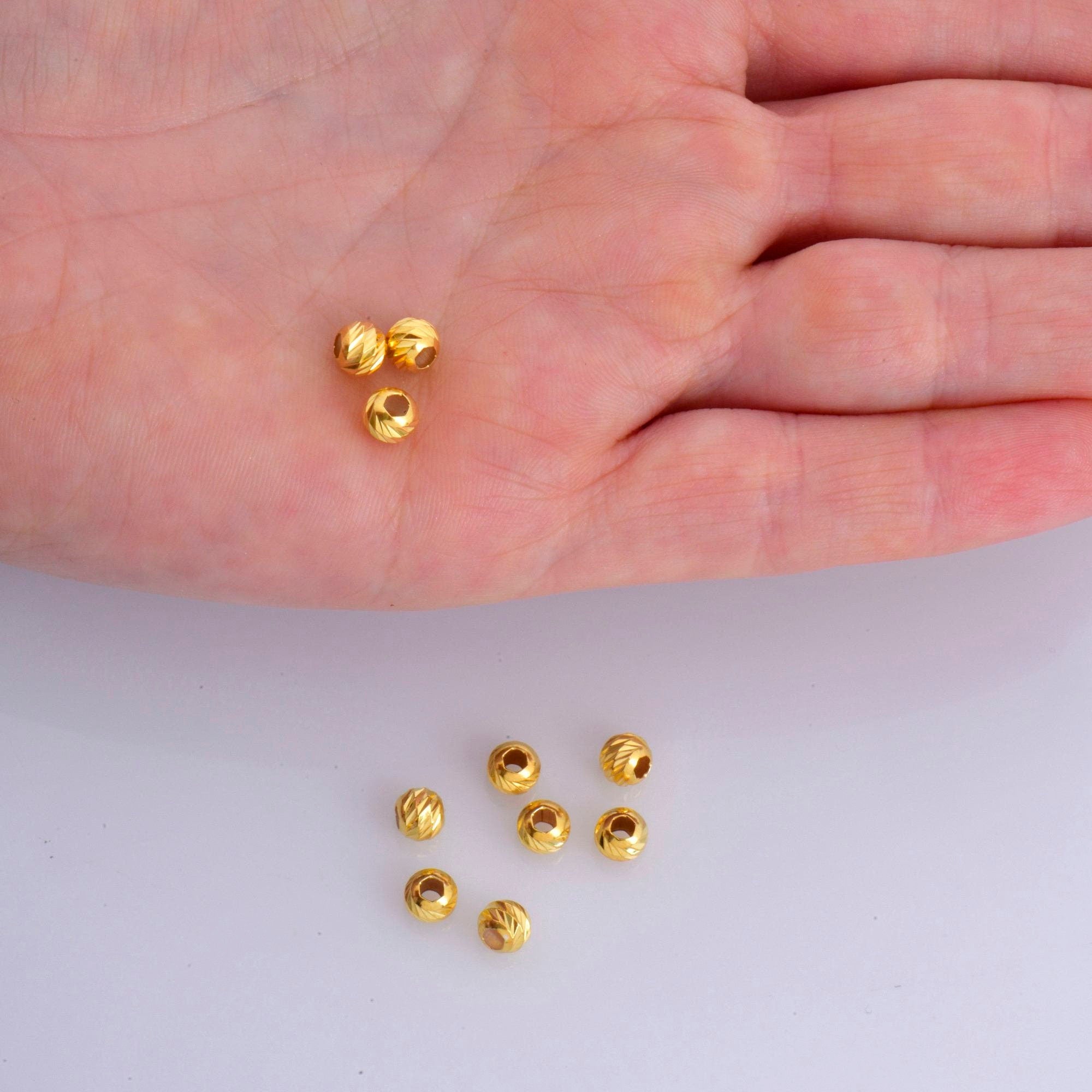 24K Gold Vermeil Diamond Cut 5mm Round Beads, Silver Laser Multi Diamond Cut Beads in 24K, Moon Cut Spacer Beads, Jewelry Supplies, VM2D