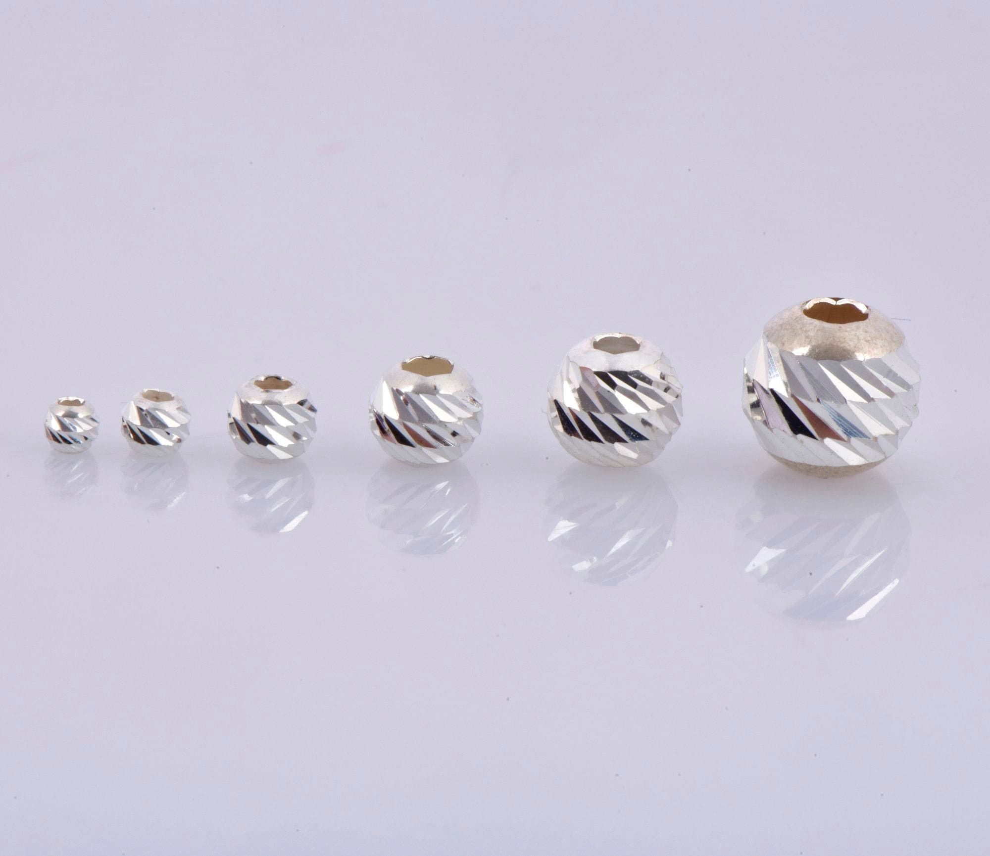 925 Silver & 24K Gold Diamond Cut Round Beads, Laser Multi Diamond Cut Beads, Moon Cut Spacer Beads, Jewelry Supplies, VM2/M2 A-F