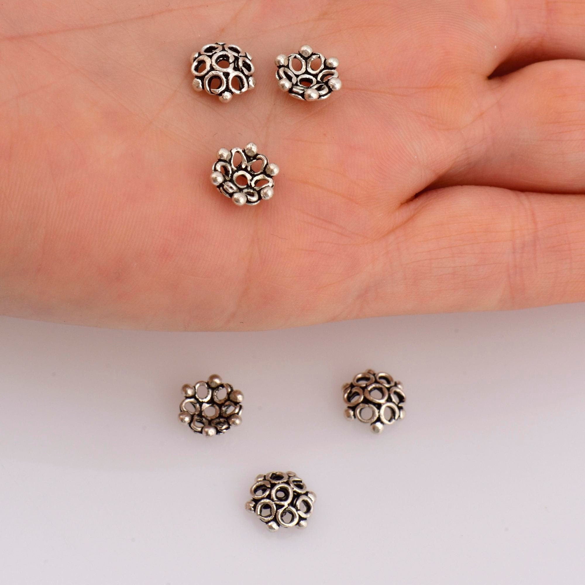 925 Sterling Silver 8-9mm Flower Bead Caps, Solid Silver Bead Caps, Flower Bead Caps, Oxidized Spacer Bead Cap, Jewelry Crafting Supply, M6B
