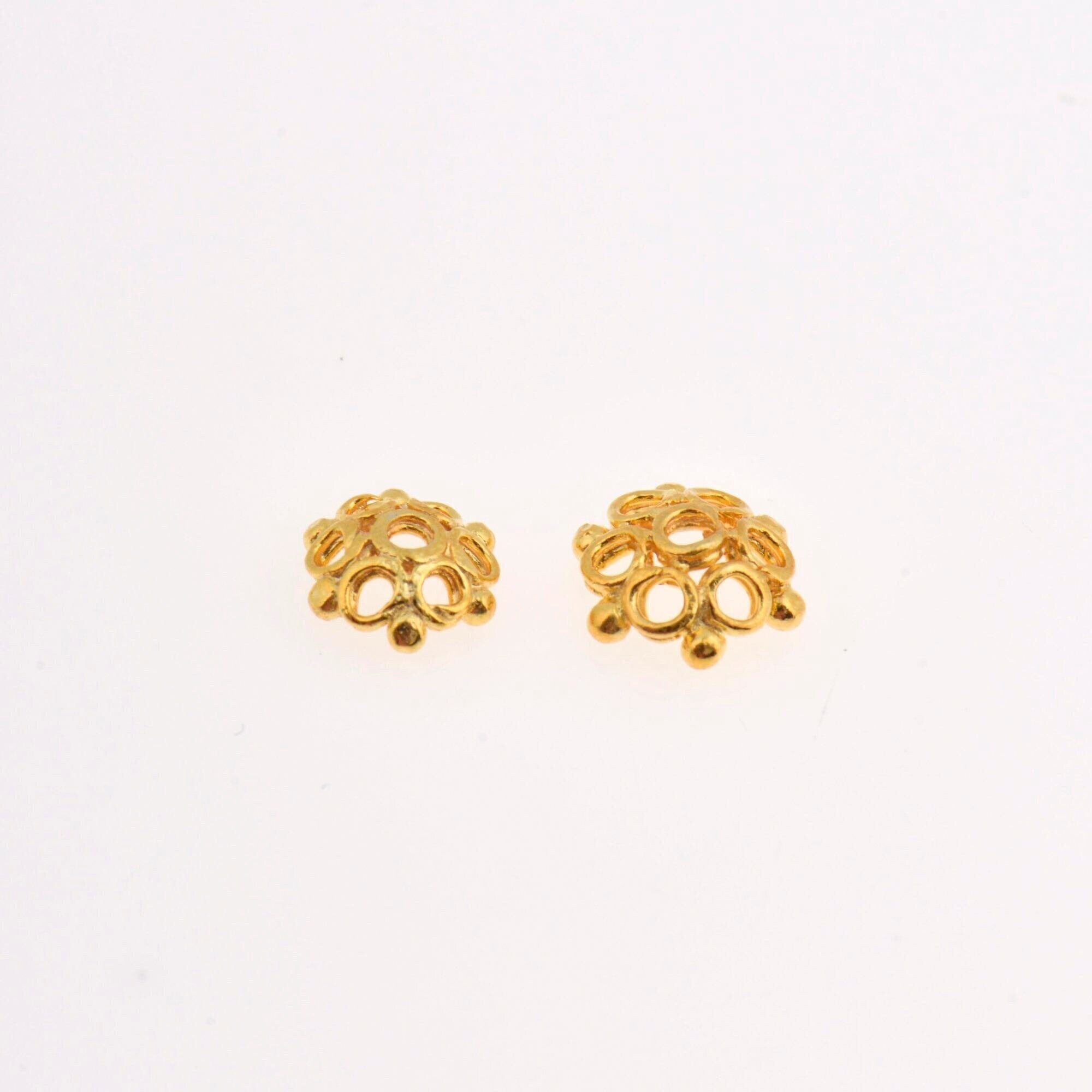 24K Gold Vermeil 8-9mm Flower Bead Caps, Gold Plated Bead Caps, 925 Solid Silver Bead Caps in Gold, Spacer Bead Caps, Jewelry Making, VM6A-B