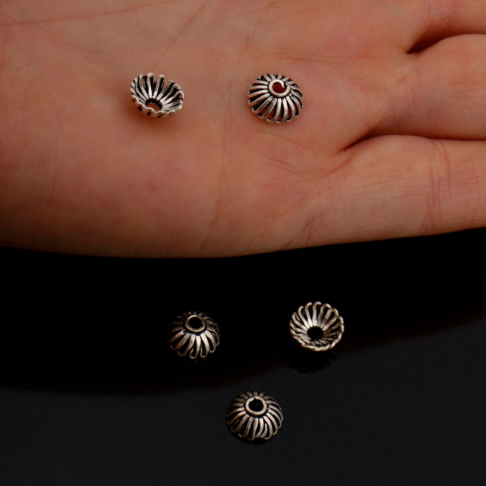 925 Silver Sterling 6mm to 8.5mm Bead Caps, Silver Bead Caps, Oxidized Solid Silver Bead Caps, Spacer Bead Caps, Jewelry Supplies, M8A-B-C