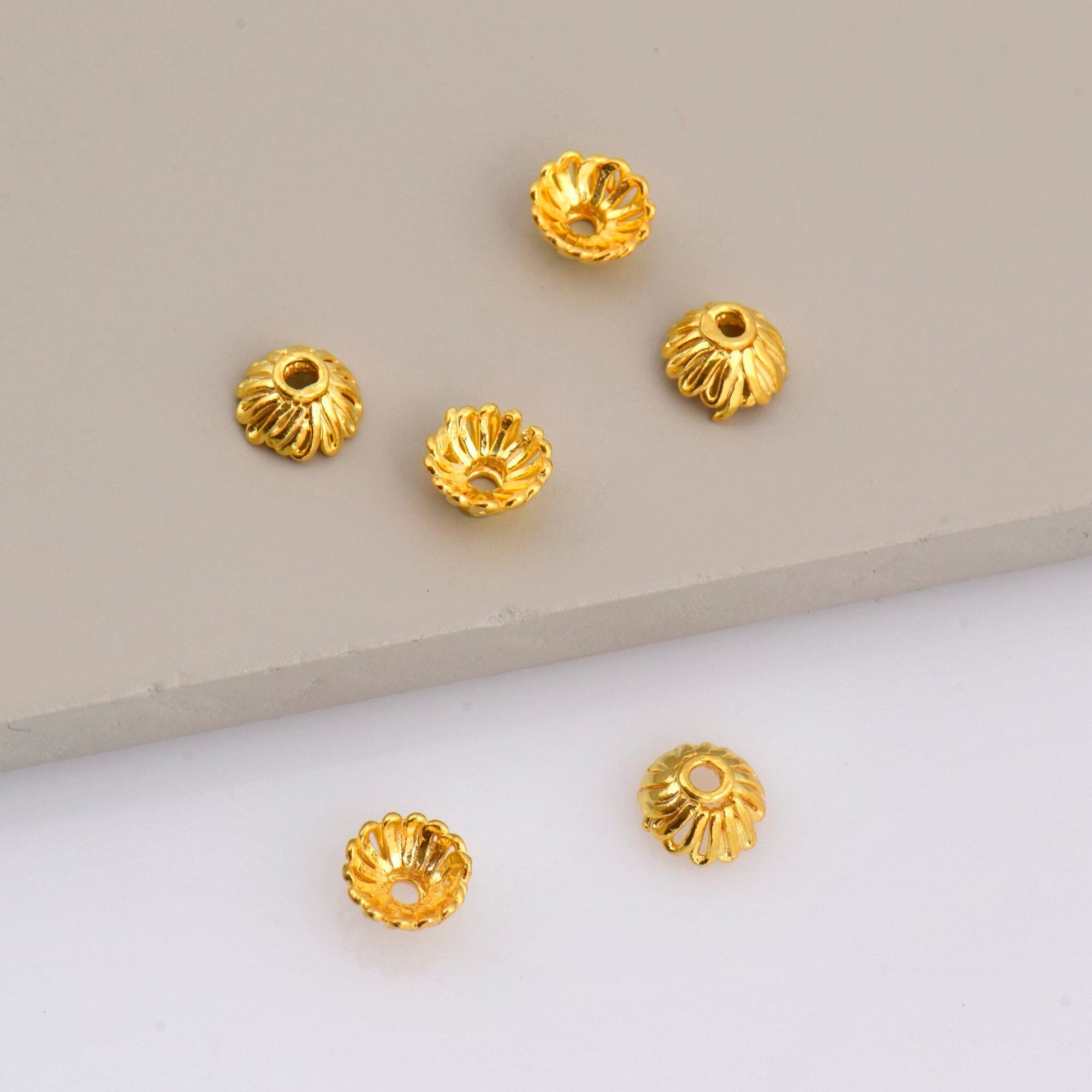 24K Gold Vermeil 6.5mm Bead Caps, Gold Plated Bead Caps, 925 Solid Silver Bead Caps in Gold, Spacer Bead Caps, Jewelry Craft Supply, VM8B