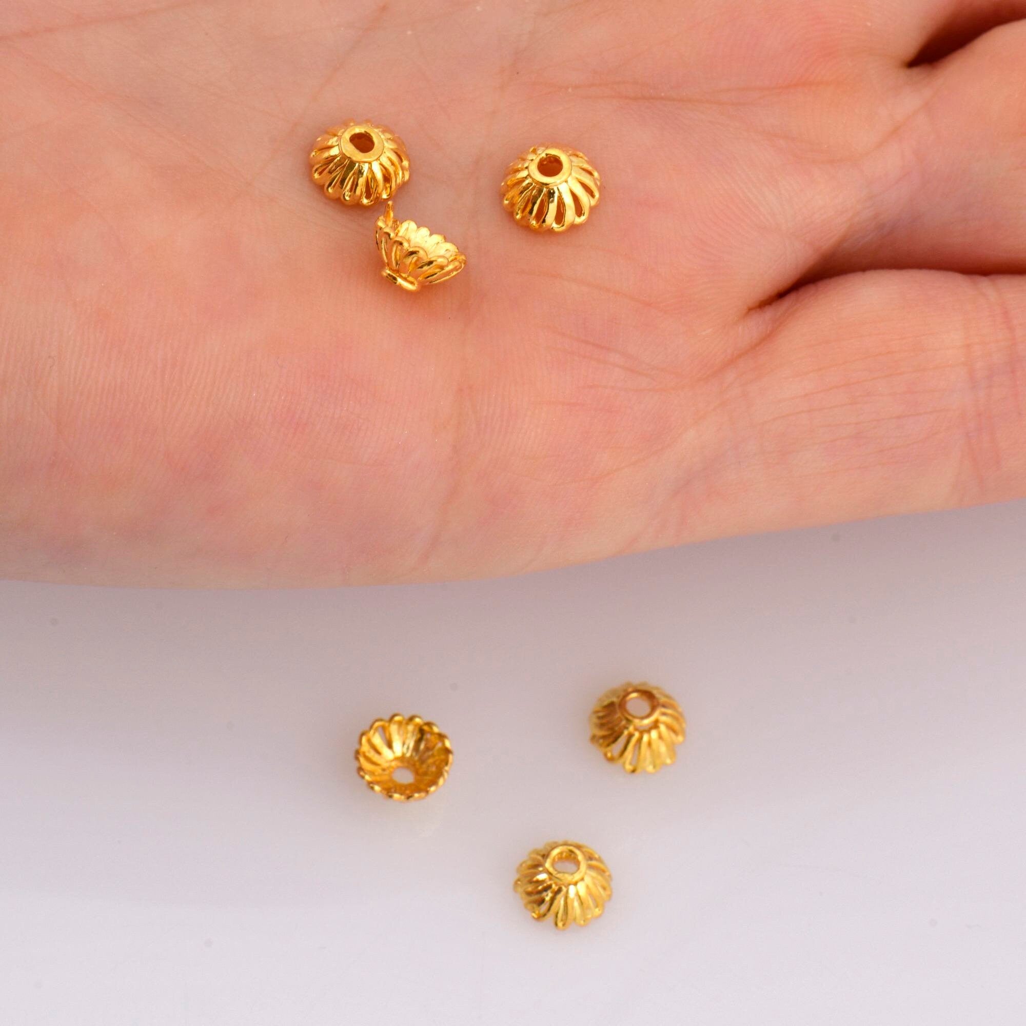 24K Gold Vermeil 6.5mm Bead Caps, Gold Plated Bead Caps, 925 Solid Silver Bead Caps in Gold, Spacer Bead Caps, Jewelry Craft Supply, VM8B