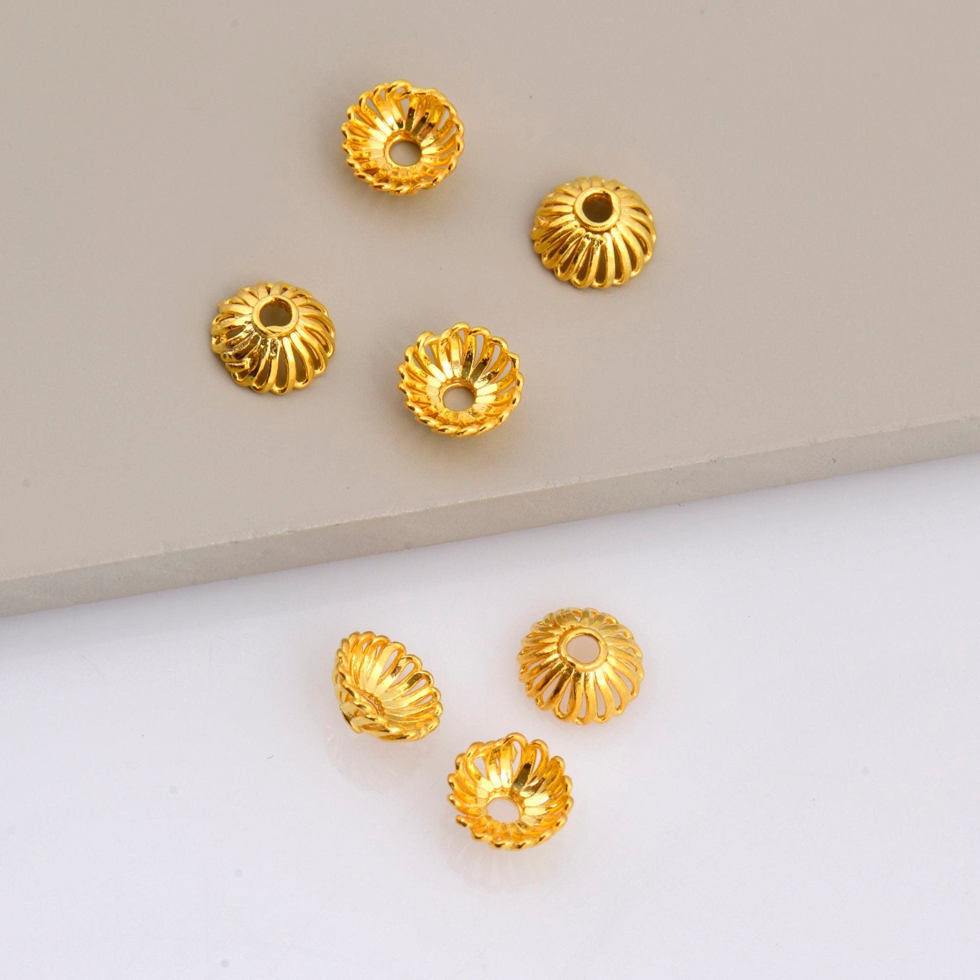 24K Gold Vermeil 6mm to 8mm Bead Caps, Gold Plated Bead Caps, 925 Silver Bead Caps in Gold, Spacer Bead Caps, Jewelry Supplies, VM8A-B-C