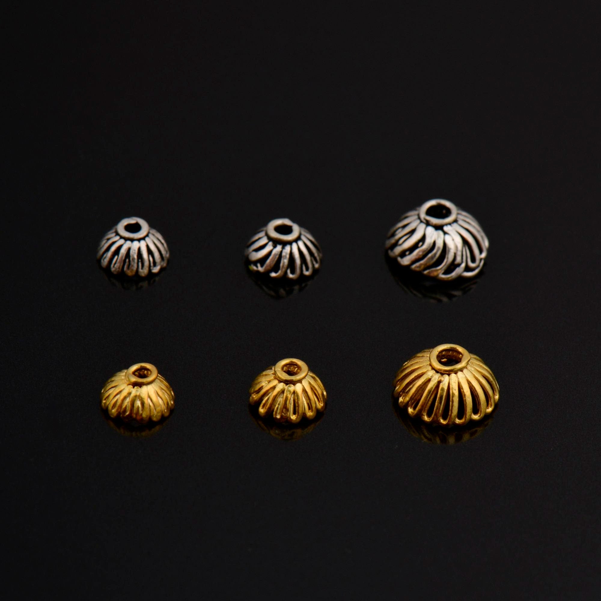 925 Sterling Silver & 24K Gold Vermeil 6mm to 8.5mm Bead Caps, Silver Bead Caps in Gold, Gold Plated Bead Caps, Spacer Bead Caps, V/M8A-B-C