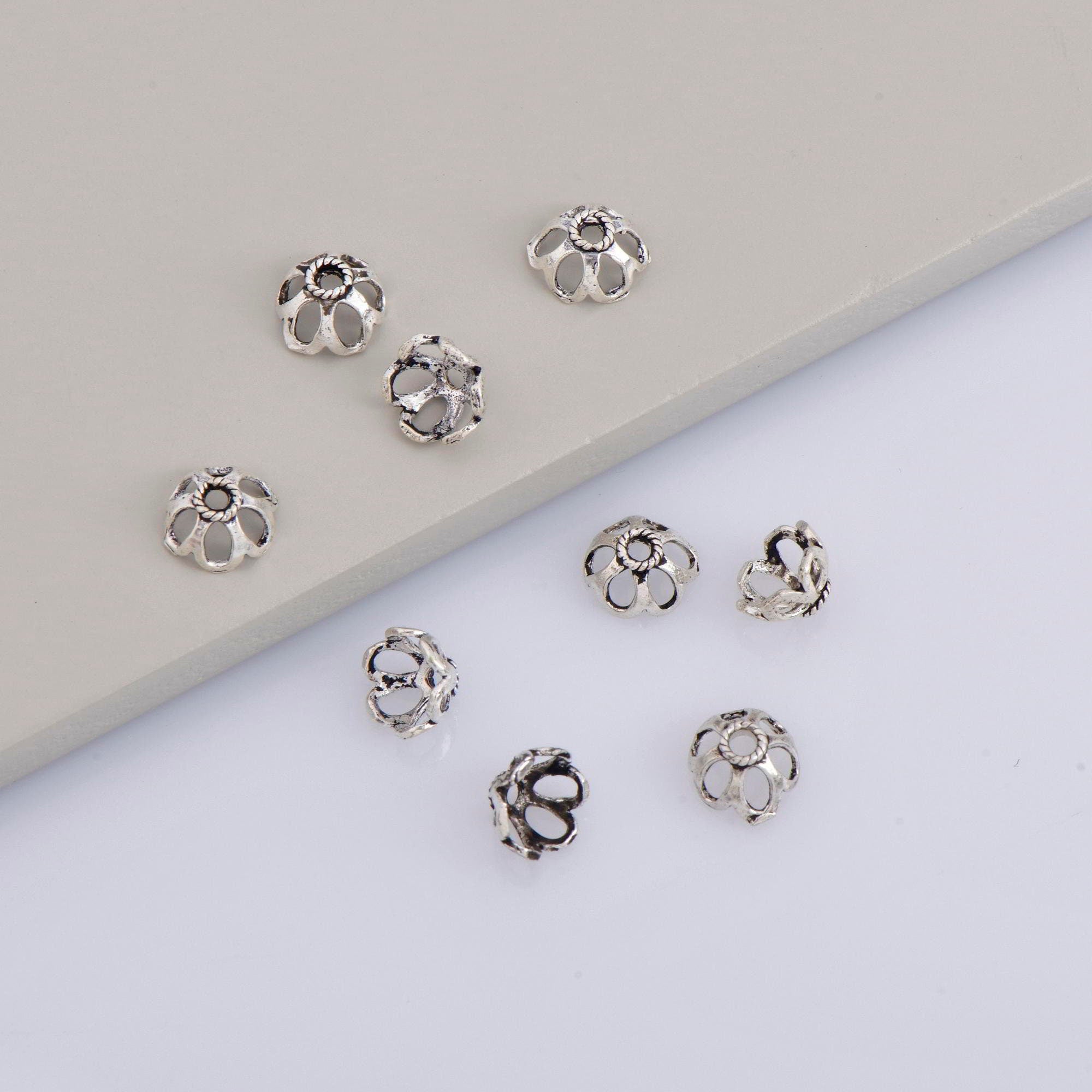 925 Sterling Silver 7.5mm Bead Caps, Silver Bead Caps, Oxidized Solid Silver Bead Caps, Jewelry Spacer Bead Caps, Jewelry Craft Supply, M10