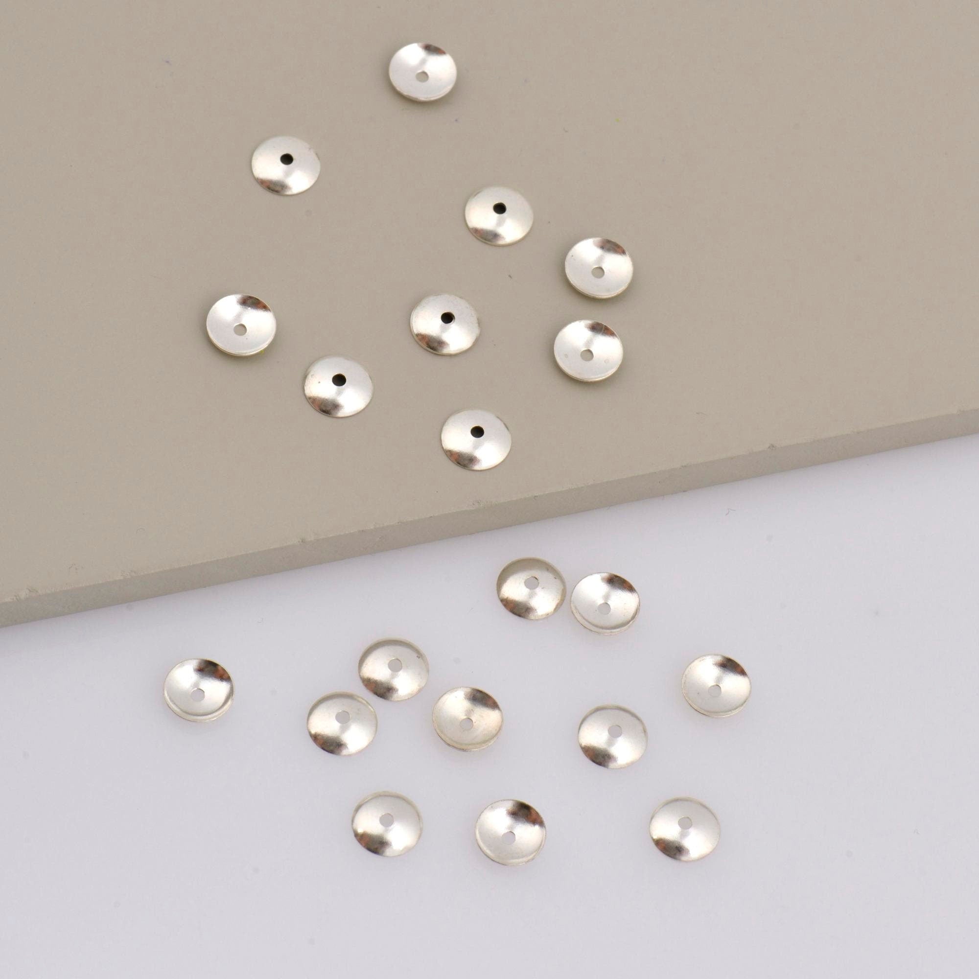 925 Silver 7mm Shiny Round Bead Caps, Solid Silver Plain Round Bead Caps, Smooth Silver Round Spacer Bead Caps, Jewelry Craft Supply, M15C