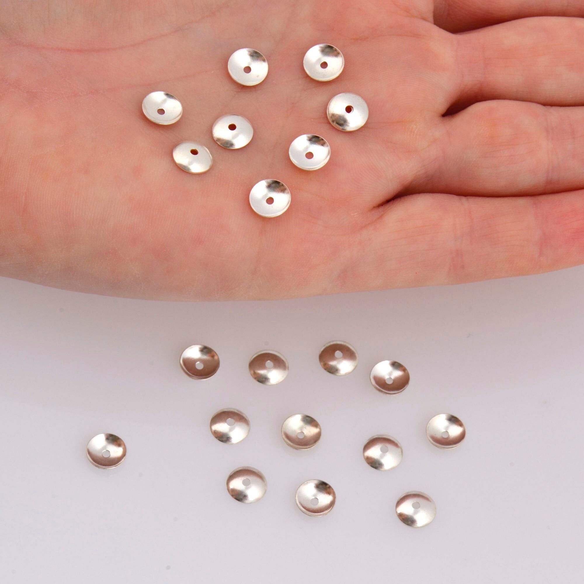 925 Silver 7mm Shiny Round Bead Caps, Solid Silver Plain Round Bead Caps, Smooth Silver Round Spacer Bead Caps, Jewelry Craft Supply, M15C