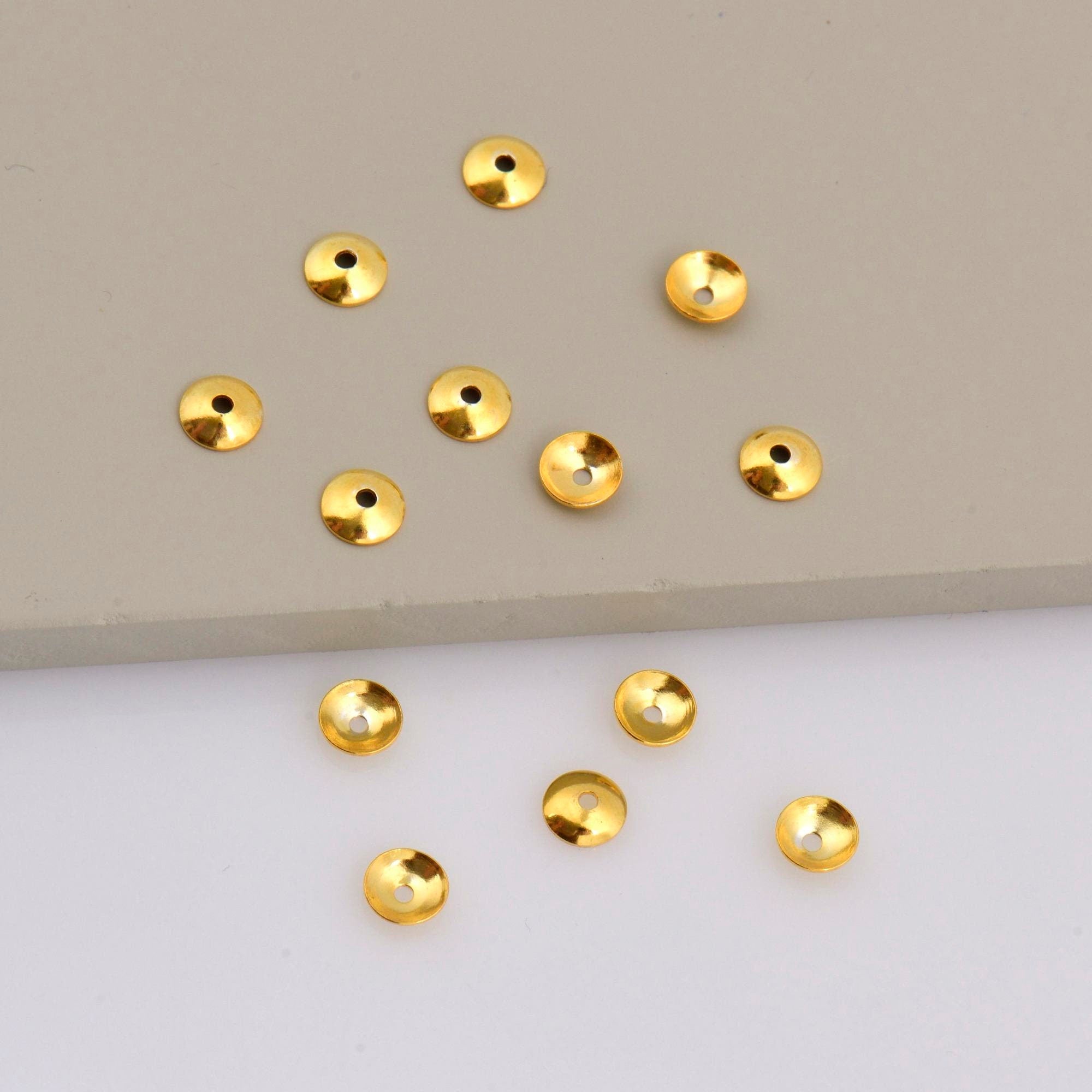 24K Gold Vermeil Plain Round Bead Caps, Gold Plated Shiny Round Bead Caps, 925 Silver Spacer Bead in Gold, Jewelry Making Supply, VM15B