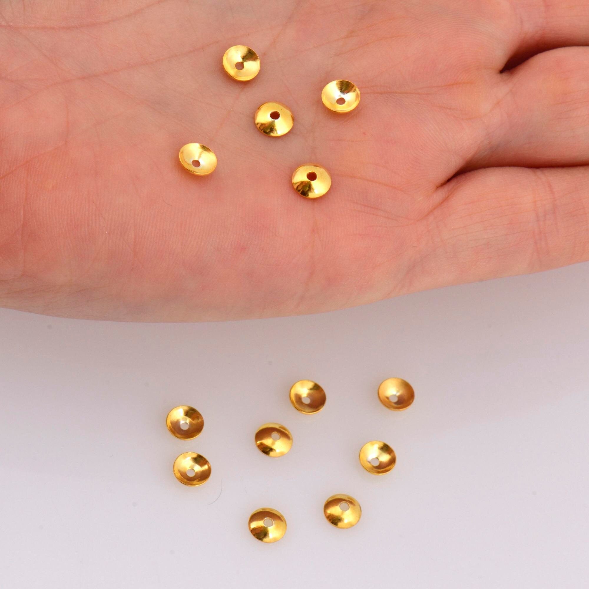 24K Gold Vermeil Plain Round Bead Caps, Gold Plated Shiny Round Bead Caps, 925 Silver Spacer Bead in Gold, Jewelry Making Supply, VM15B