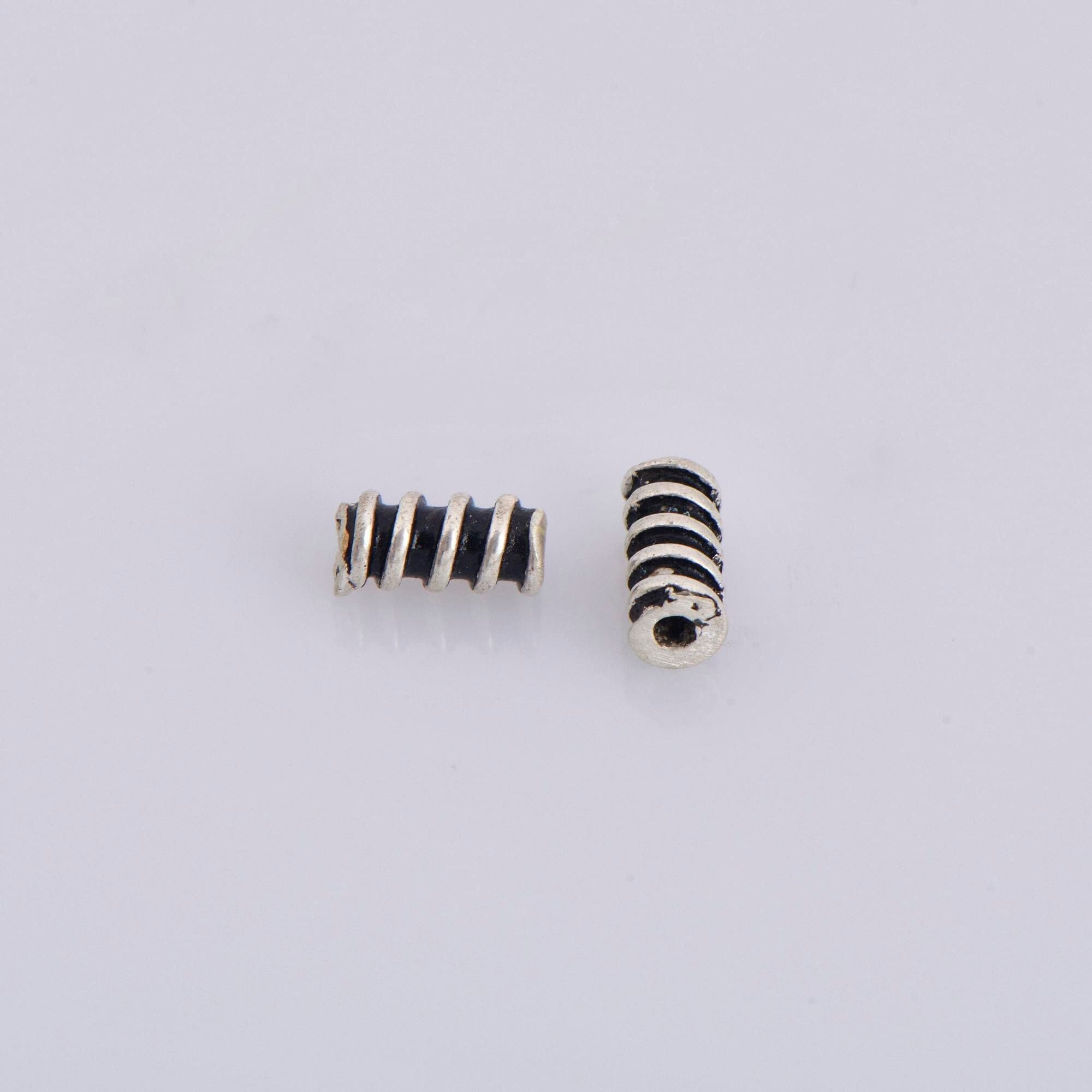925 Sterling Silver Tube Beads, Antique Silver Coiled Tube Beads, Spacer Tube Beads, Oxidized Silver Tube Beads For Jewelry Making, M17