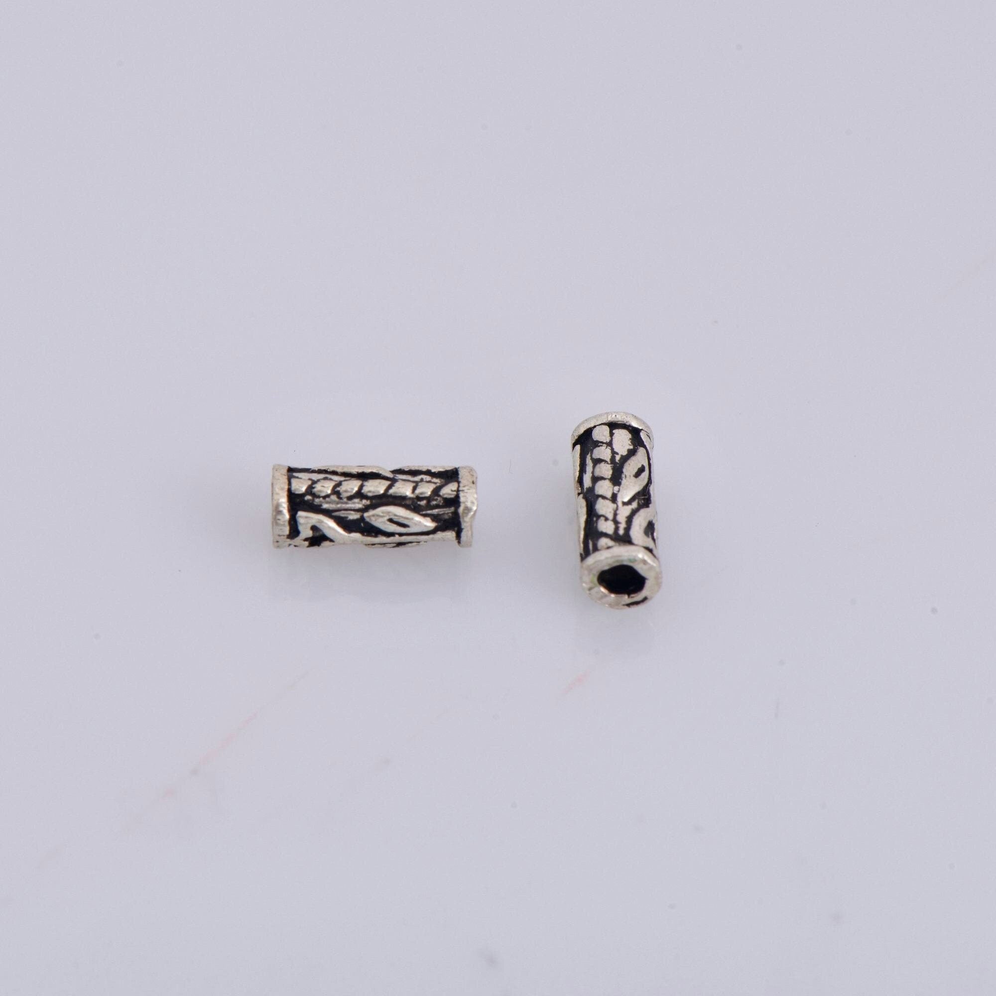 925 Sterling Silver Tube Beads, Antique Silver Flower Tube Beads, Spacer Tube Beads, Oxidized Silver Tube Beads For Jewelry Making, M21