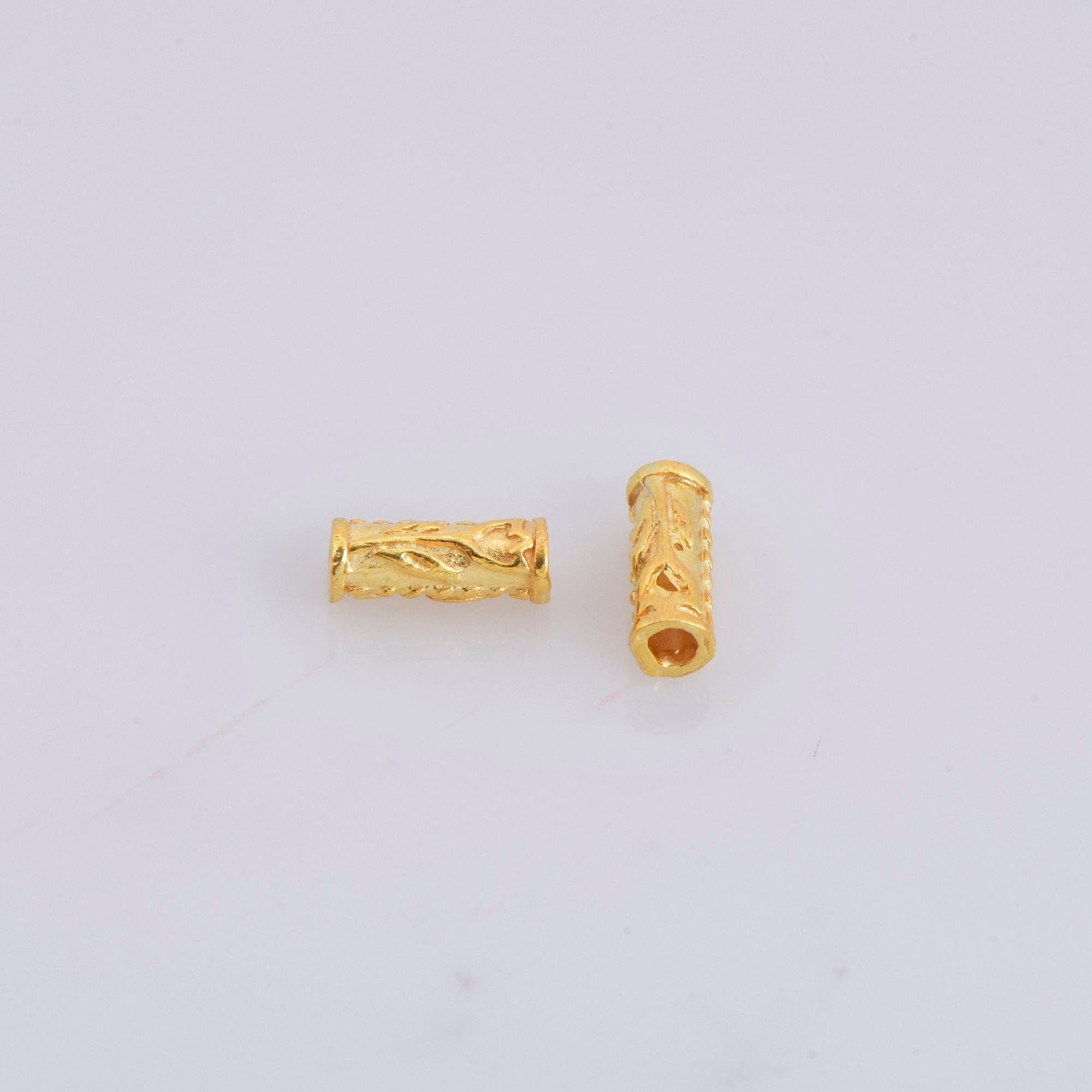 24K Gold Vermeil Tube Beads, Gold Plated Flower Tube Beads, 925 Silver Spacer Tube Beads in Gold, Silver Tube Beads For Jewelry Making, VM21