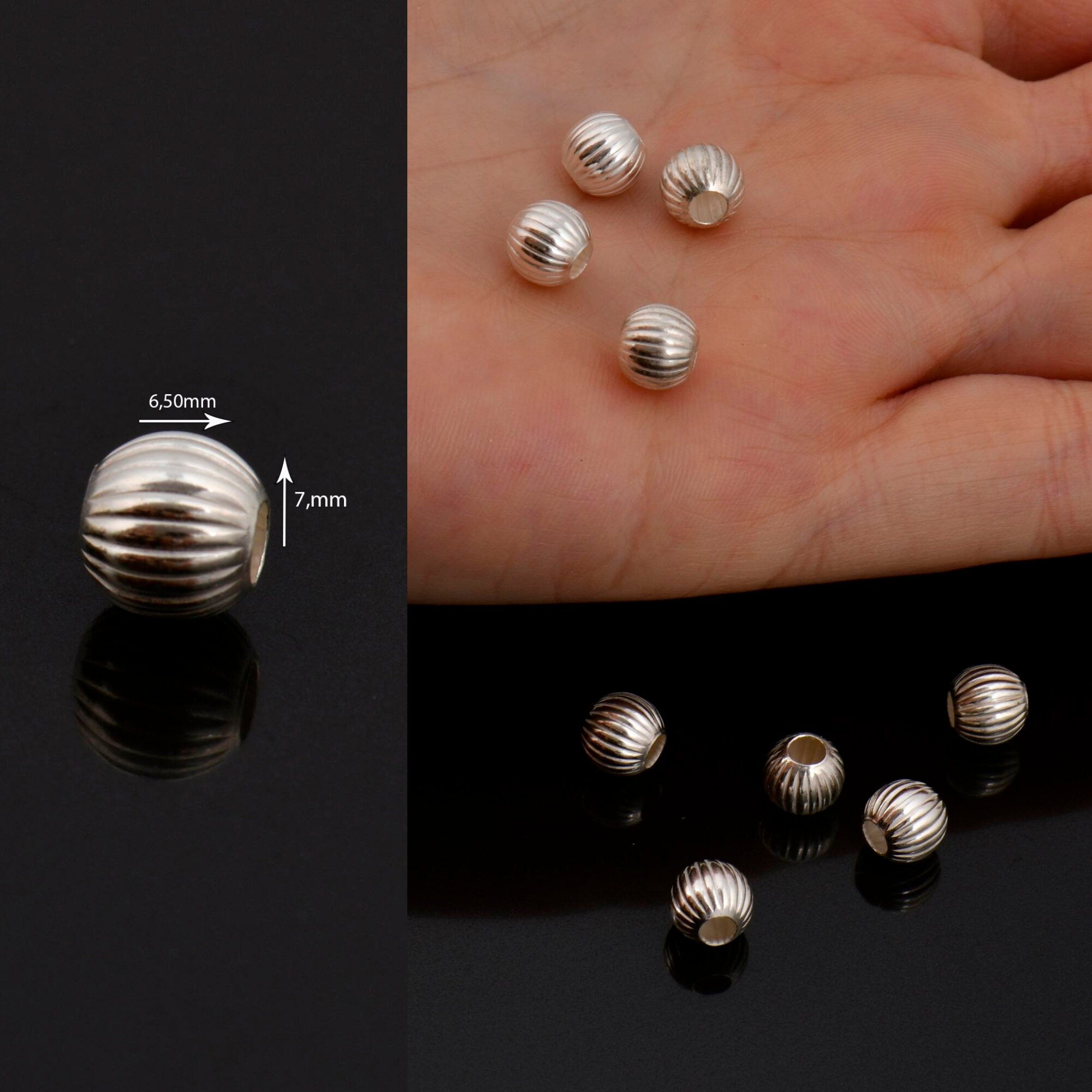 925 Sterling Silver Corrugated 7mm Round Beads, Seamless Round Beads, Solid Silver Round Shape Beads, Seperator Beads, Jewelry Supplies, M5E