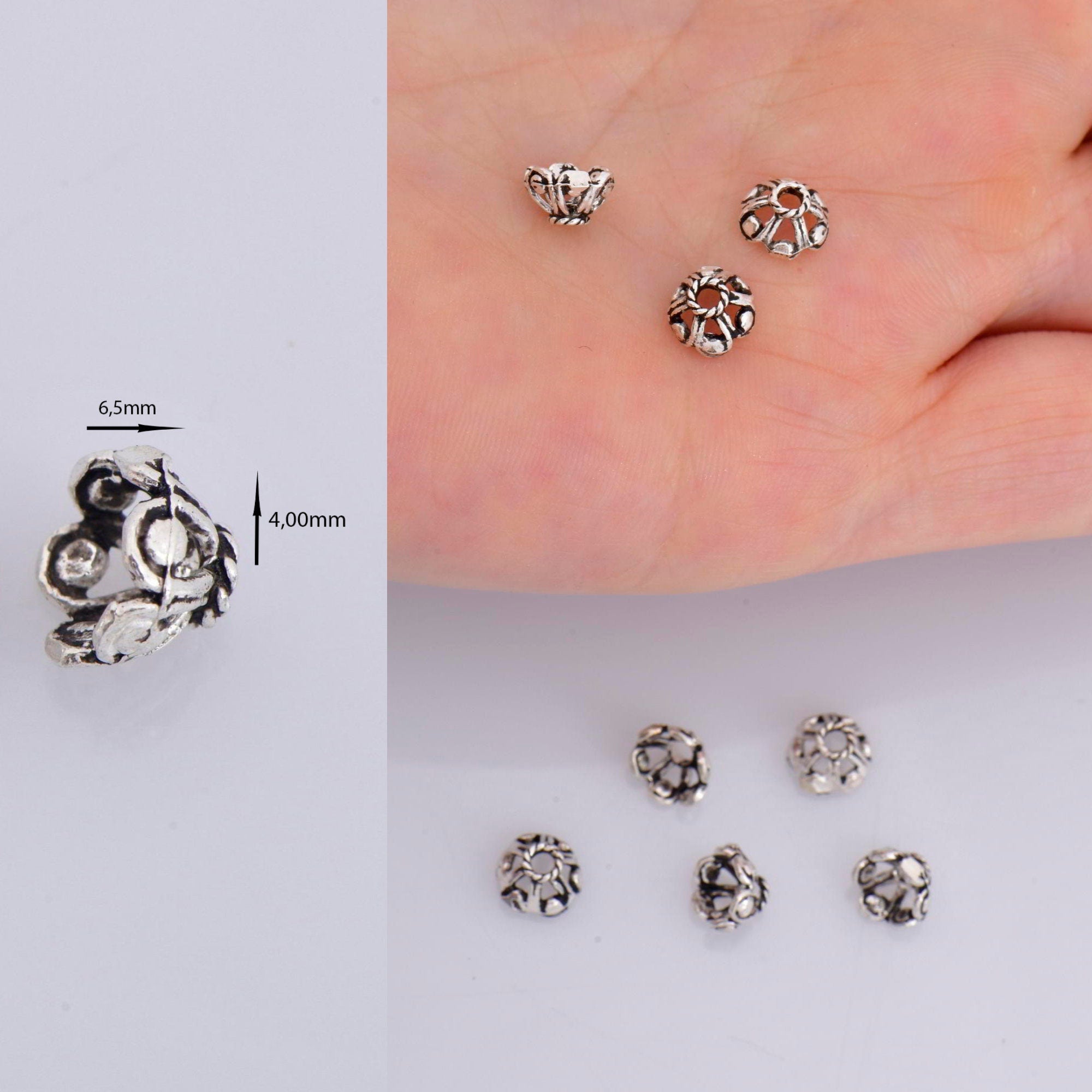 925 Sterling Silver 6.5mm Bead Caps, Silver Bead Caps, Oxidized Solid Silver Bead Caps, Jewelry Spacer Bead Caps, Jewelry Craft Supply, M9