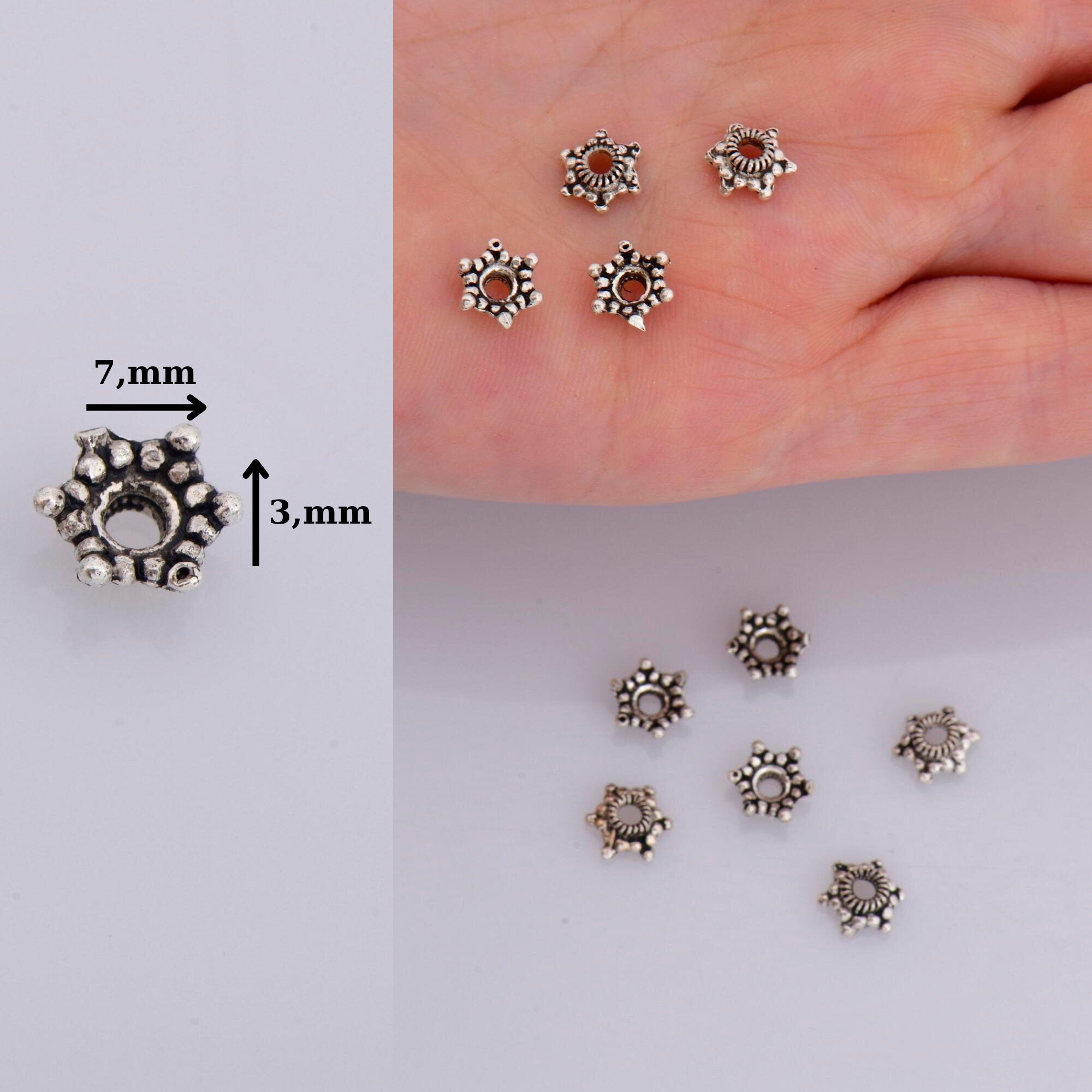 925 Sterling Silver 7mm Bead Caps, Silver Bead Caps, Oxidized Solid Silver Bead Caps, Jewelry Spacer Bead Caps, Jewelry Craft Supply, M11