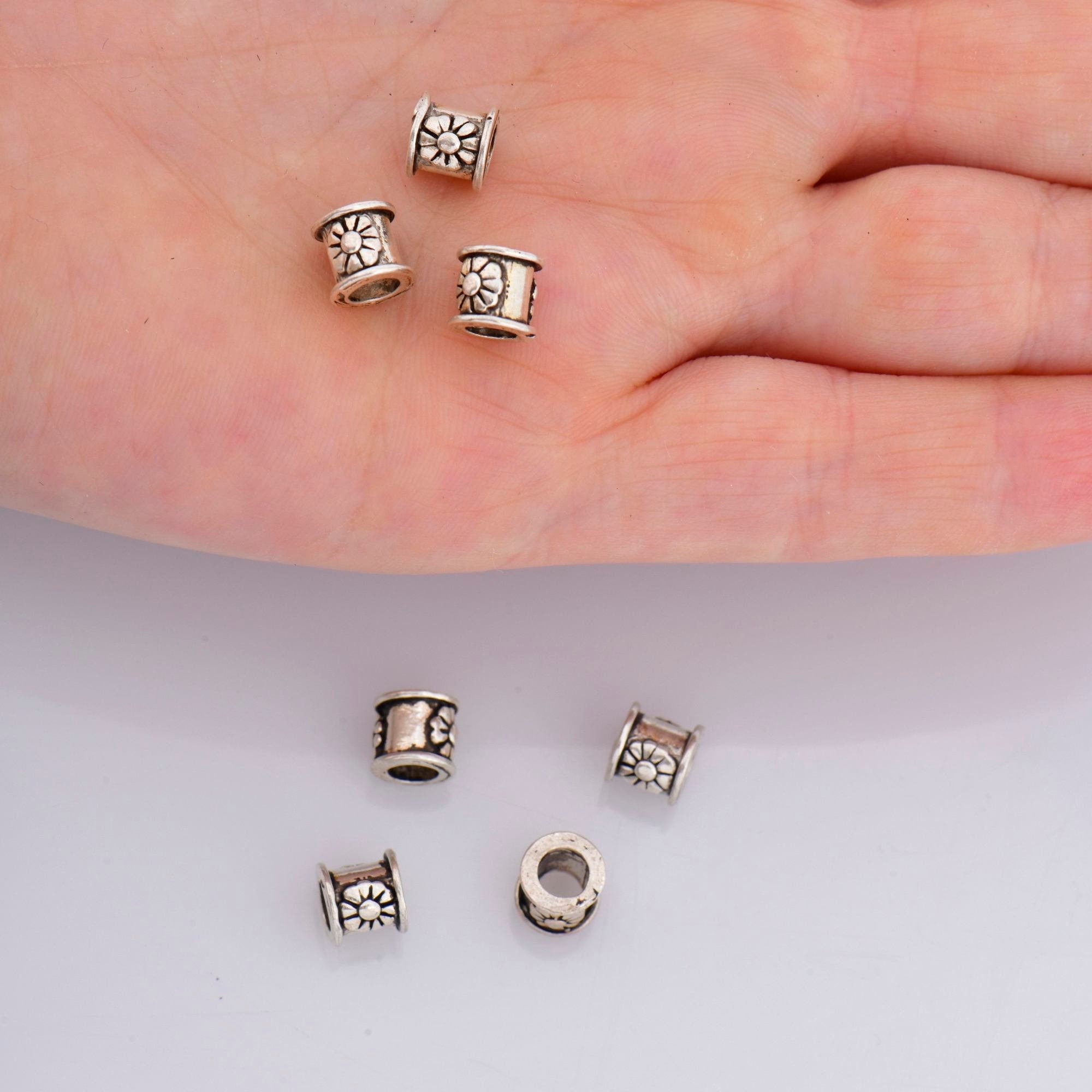 925 Sterling Silver Flower Tube Beads, Antique Silver Tube Beads, Spacer Tube Beads, Oxidized Silver Tube Beads For Jewelry Making, M22