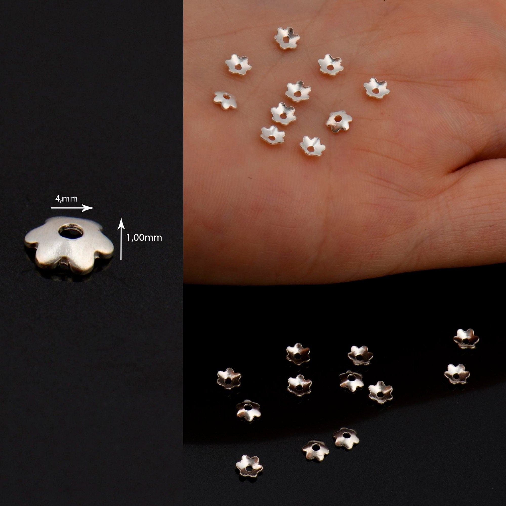 925 Sterling Silver 4mm Plain Bead Caps, Silver Shiny Plain Bead Caps, Oxidized Smooth Silver Bead Caps, Jewelry Supply, M14A