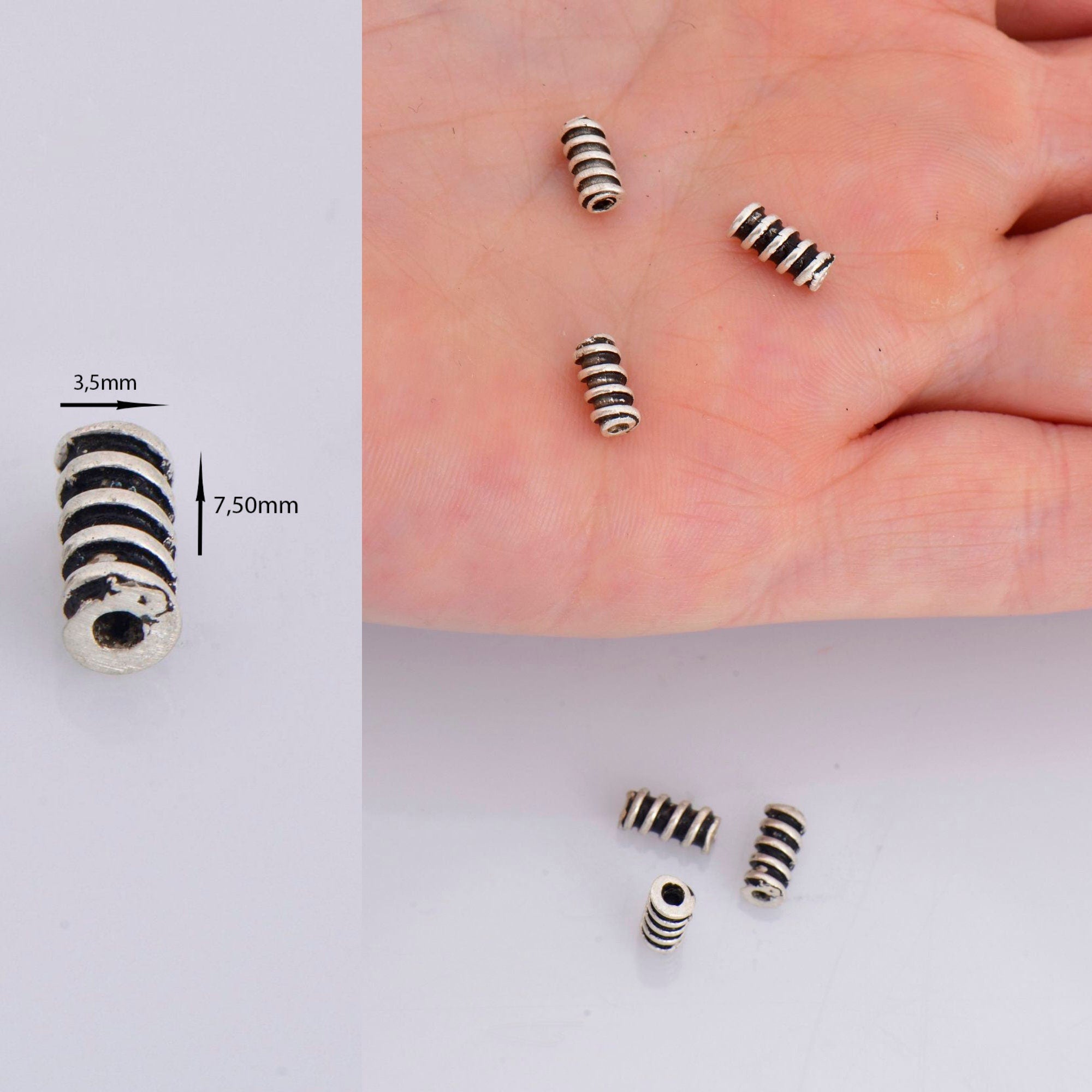 925 Sterling Silver Tube Beads, Antique Silver Coiled Tube Beads, Spacer Tube Beads, Oxidized Silver Tube Beads For Jewelry Making, M17