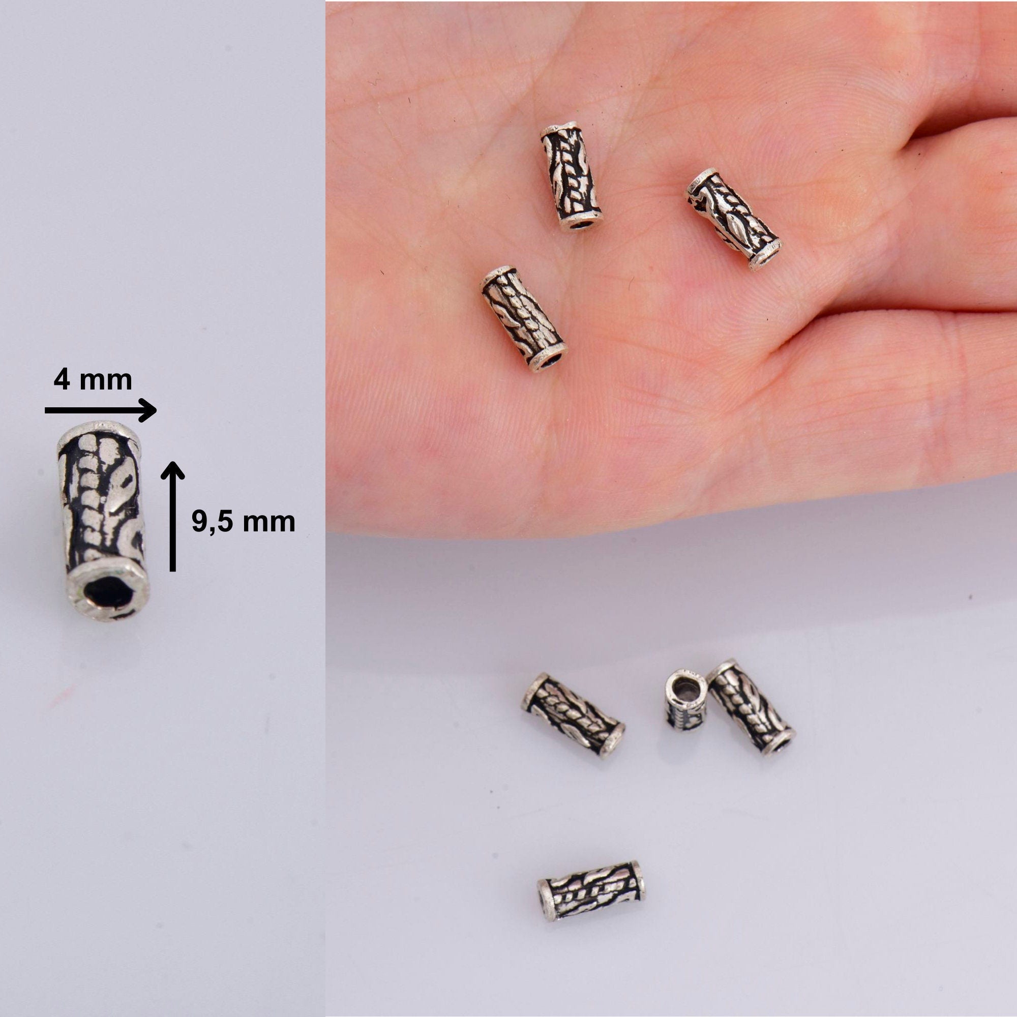 925 Sterling Silver Tube Beads, Antique Silver Flower Tube Beads, Spacer Tube Beads, Oxidized Silver Tube Beads For Jewelry Making, M21