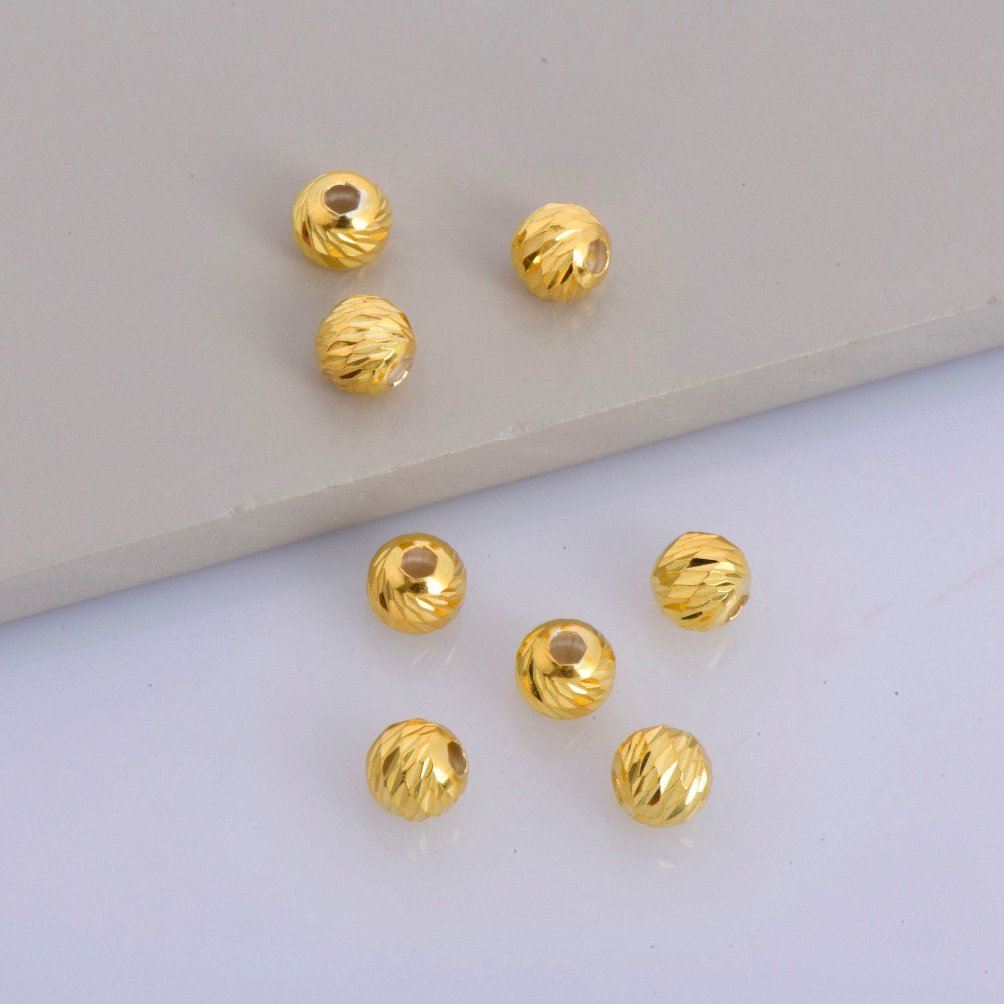 24K Gold Vermeil Diamond Cut 8mm Round Beads, 925 Silver Laser Multi Diamond Cut Beads in 24K, Moon Cut Spacer Beads, Jewelry Supplies, VM2F