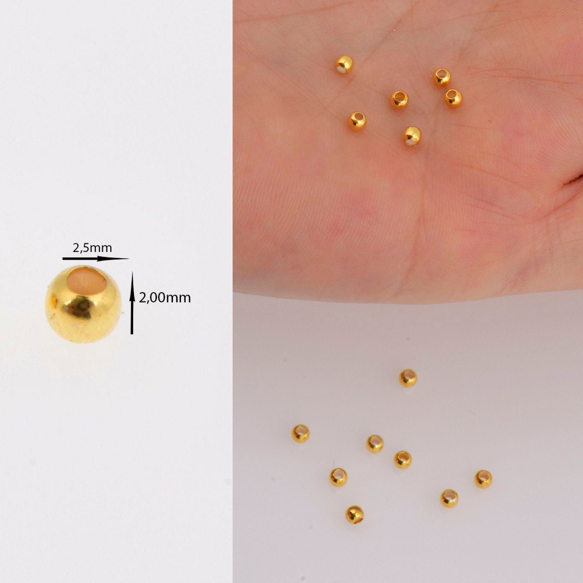 925 Silver 2.5mm Round Beads in 24K Gold Vermeil, 24K Gold Plated Seamless Round Beads, Round Shape Seperator Beads, Jewelry Supplies, VM3B