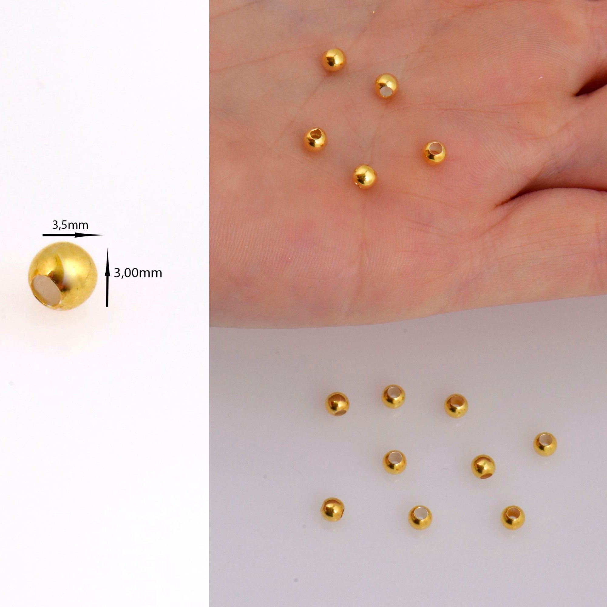 24K Gold 3.5mm Plated Seamless Round Beads, 925 Silver Round Beads in 24K Gold Vermeil, Round Shape Seperator Beads, Jewelry Supplies, VM3D
