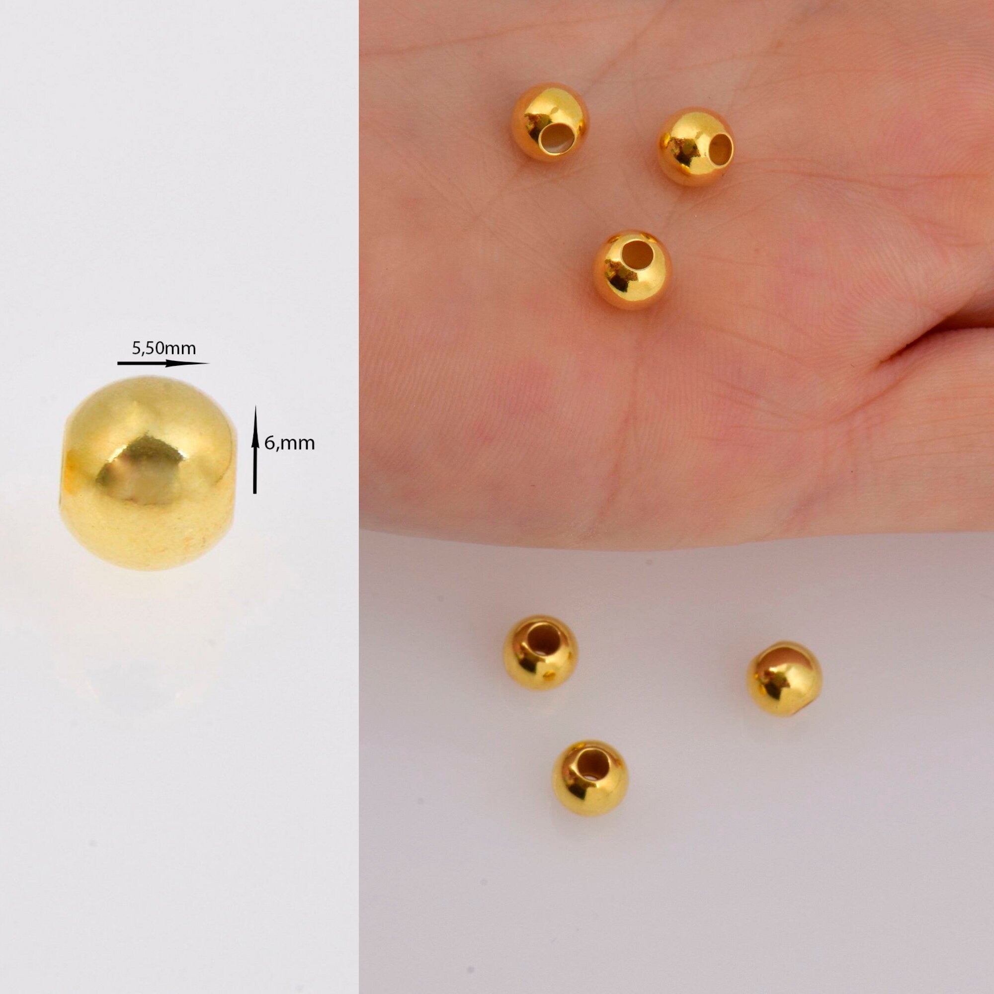 24K Gold 6mm Plated Seamless Round Beads, 925 Silver Round Beads in 24K Gold Vermeil, Round Shape Seperator Beads, Jewelry Supplies, VM3G