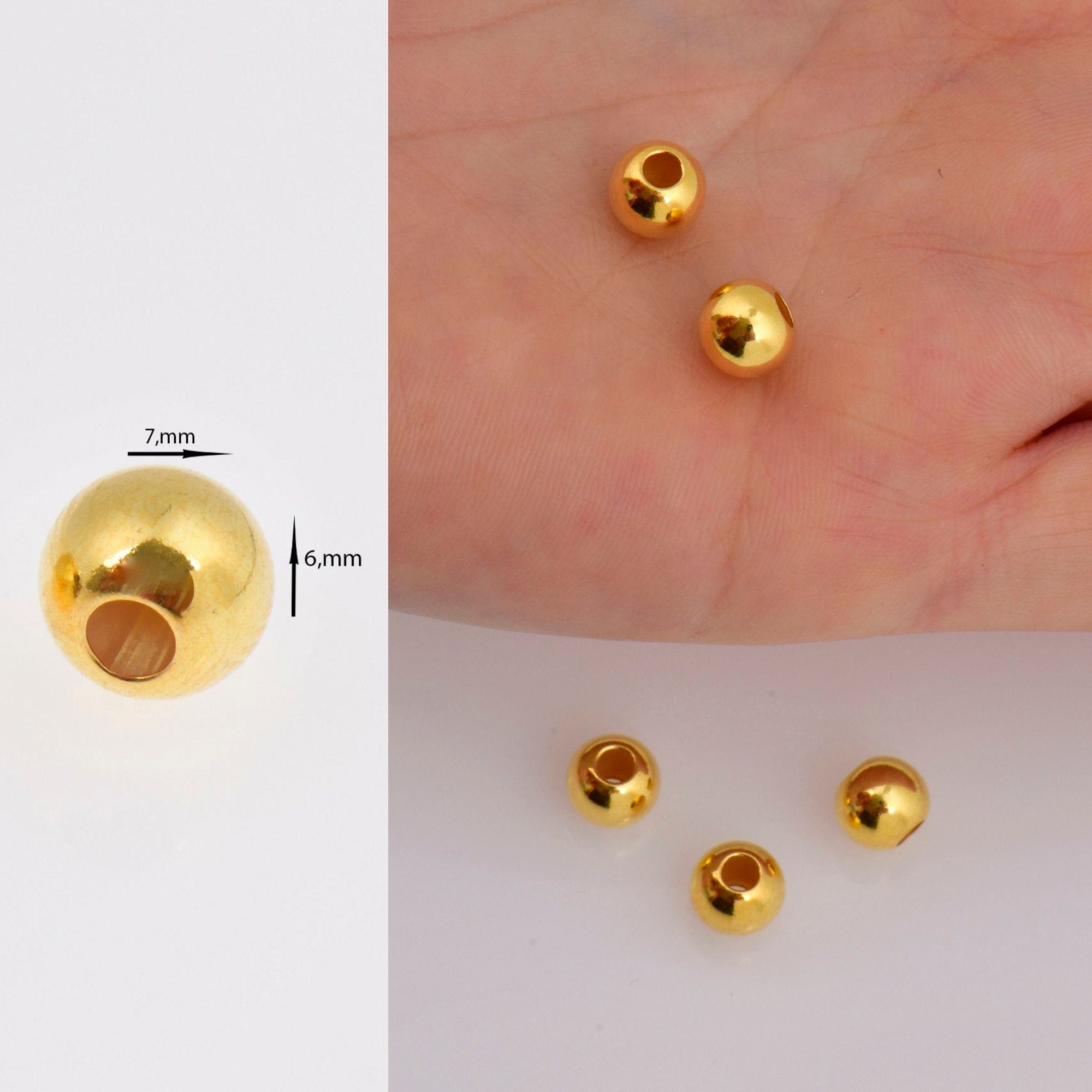 24K Gold 7mm Plated Seamless Round Beads, 925 Silver Round Beads in 24K Gold Vermeil, Round Shape Seperator Beads, Jewelry Supplies, VM3H