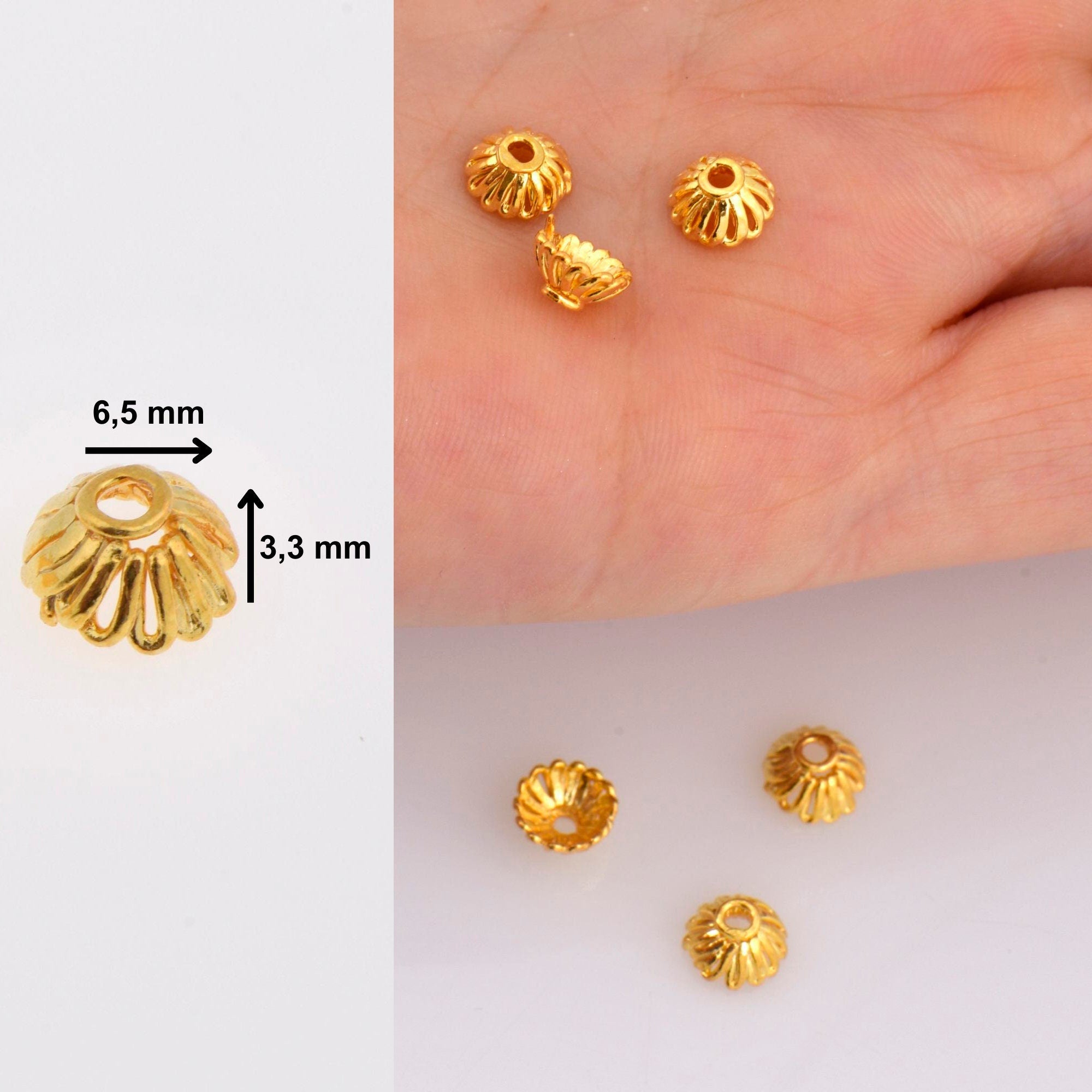 24K Gold Vermeil 6.5mm Bead Caps, Gold Plated Bead Caps, 925 Solid Silver Bead Caps in Gold, Spacer Bead Caps, Jewelry Craft Supply, VM8B