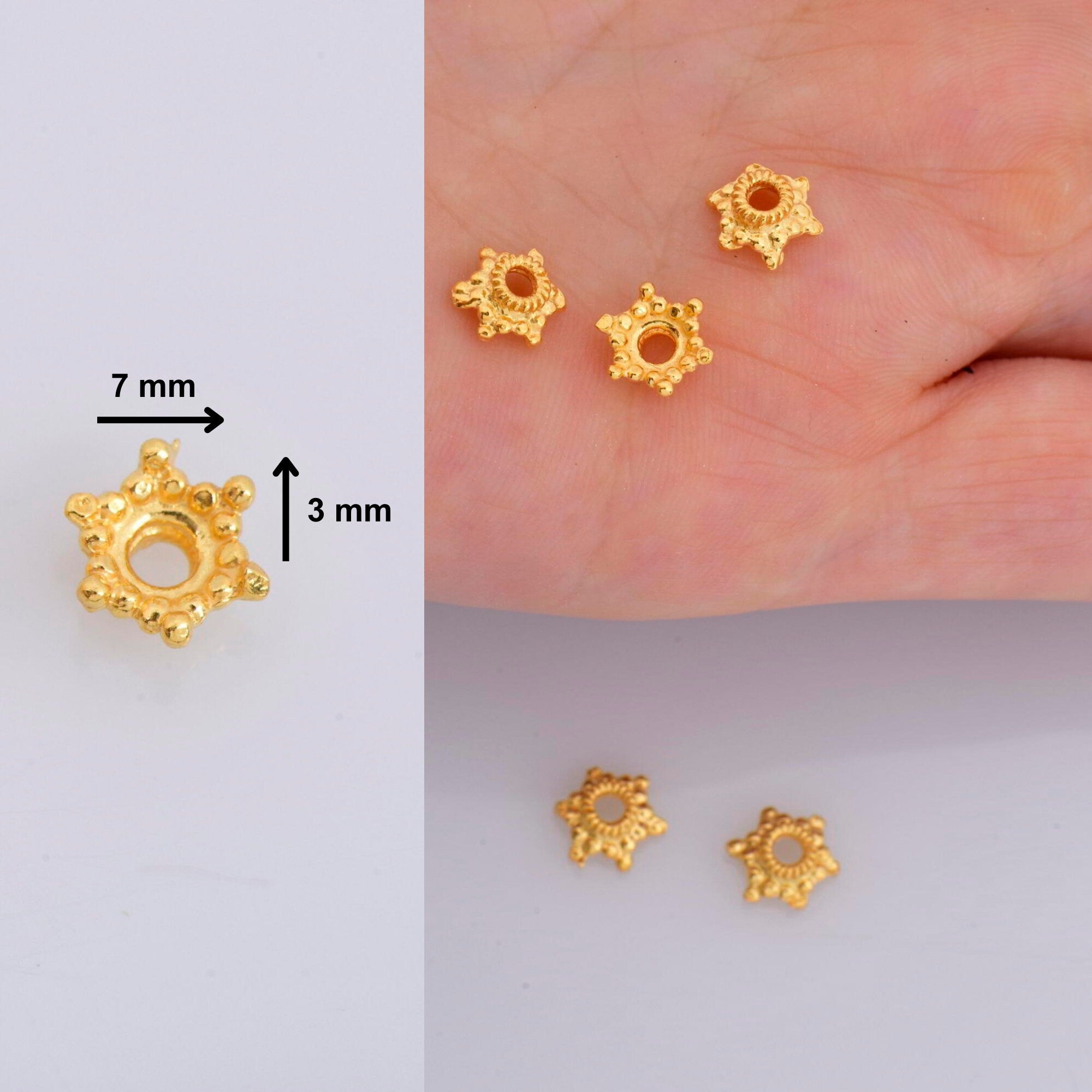 24K Gold Vermeil 7mm Bead Caps, Gold Plated Bead Caps, 925 Solid Silver Bead Caps in Gold, Spacer Bead Caps, Jewelry Craft Supply, VM11