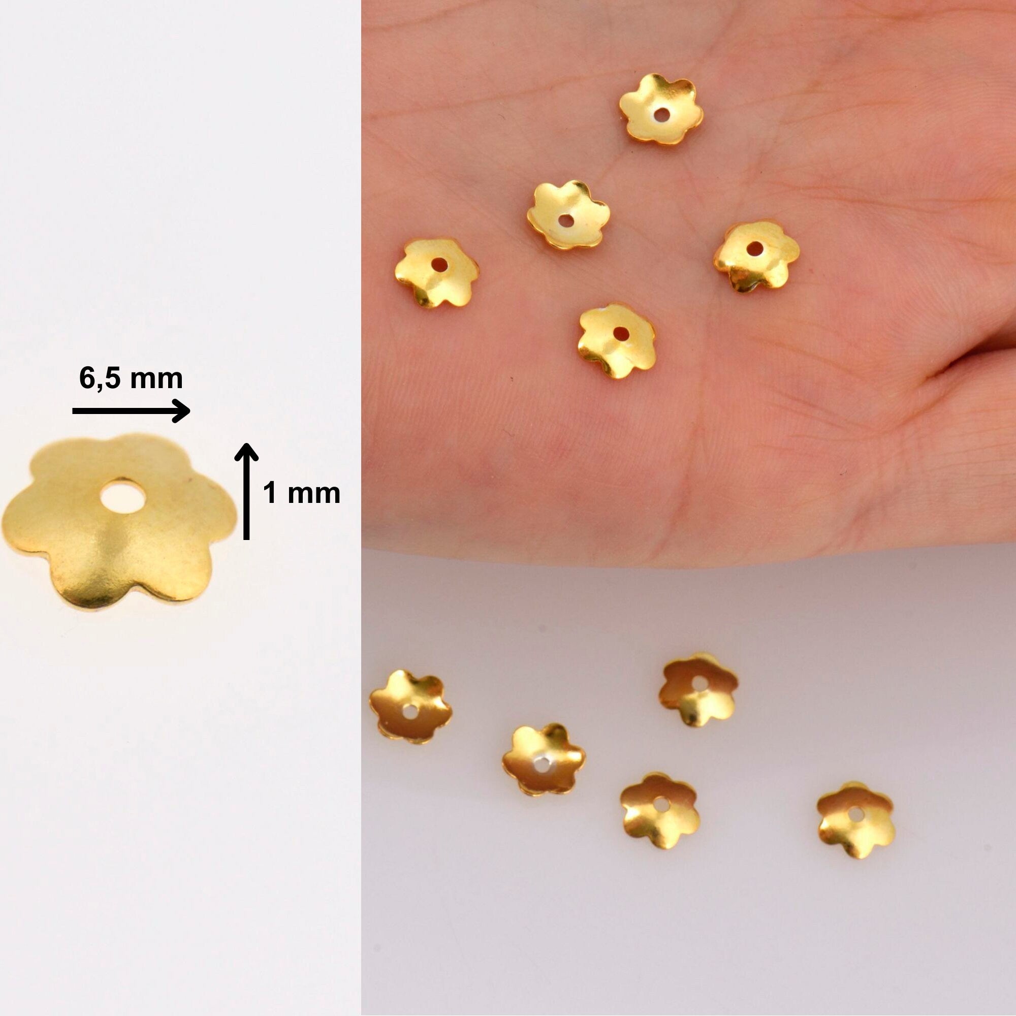 24K Gold Vermeil 6.5mm Plain Bead Caps, Gold Plated Shiny Plain Bead Caps, 925 Silver Bead Caps in Gold, Jewelry Spacer Bead Caps, VM14C