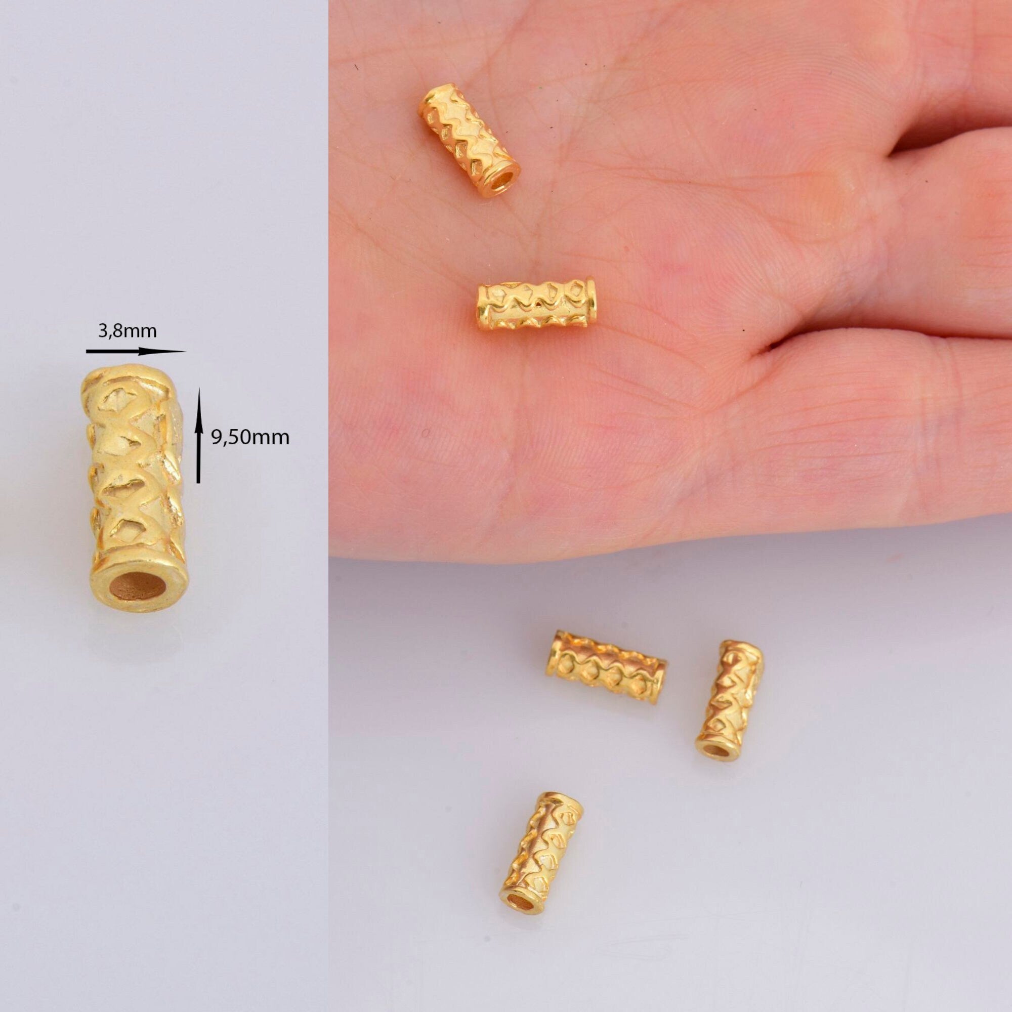 24K Gold Vermeil Tube Beads, 24K Gold Plated Tribal Tube Beads, 925 Silver Spiral Tube Beads, Silver Tube Beads For Jewelry Making, VM18