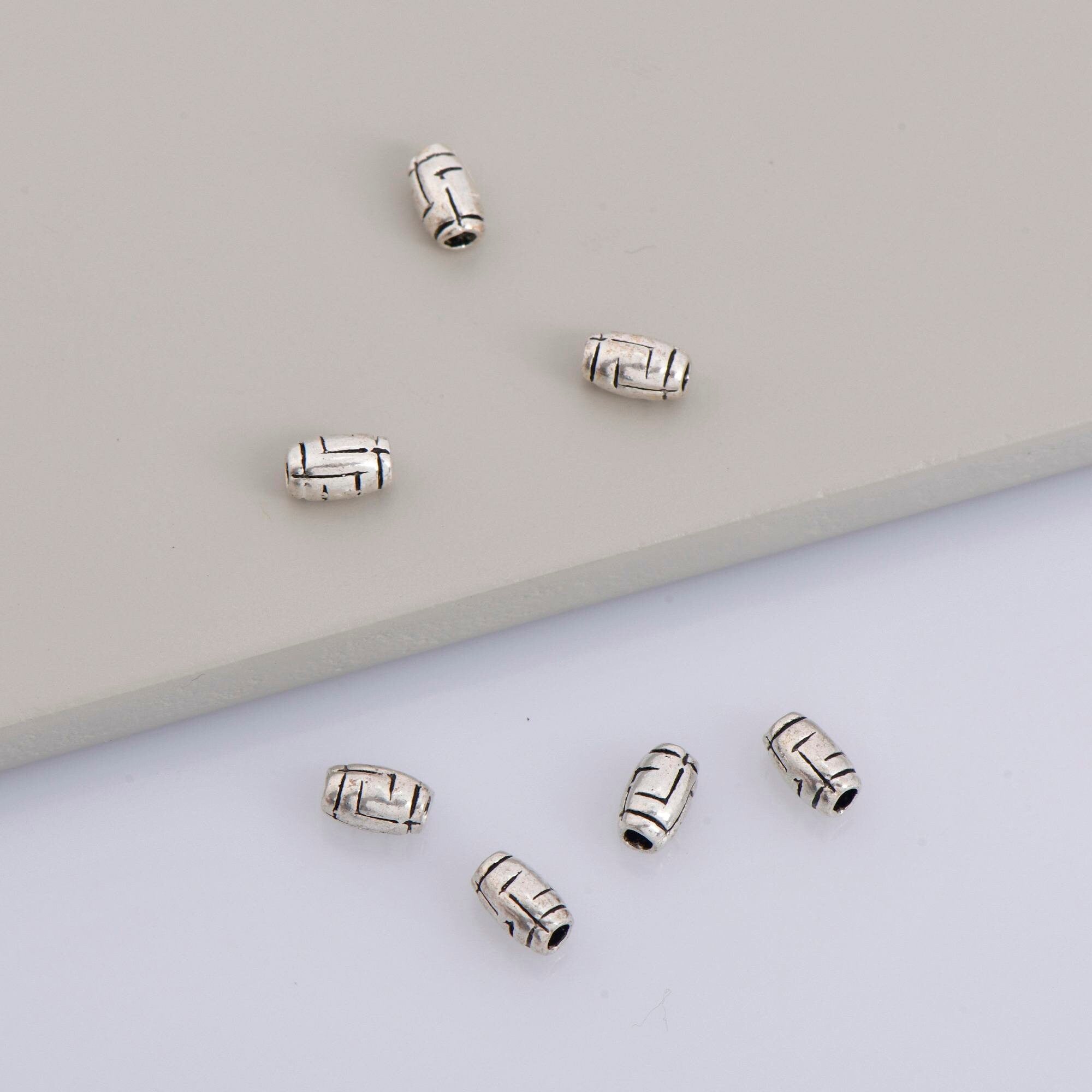 925 Sterling Silver Tube Beads, Antique Silver Barrel Shape Tube Beads, Oxidized Silver Tribal Tube Beads, Jewelry Making, M27