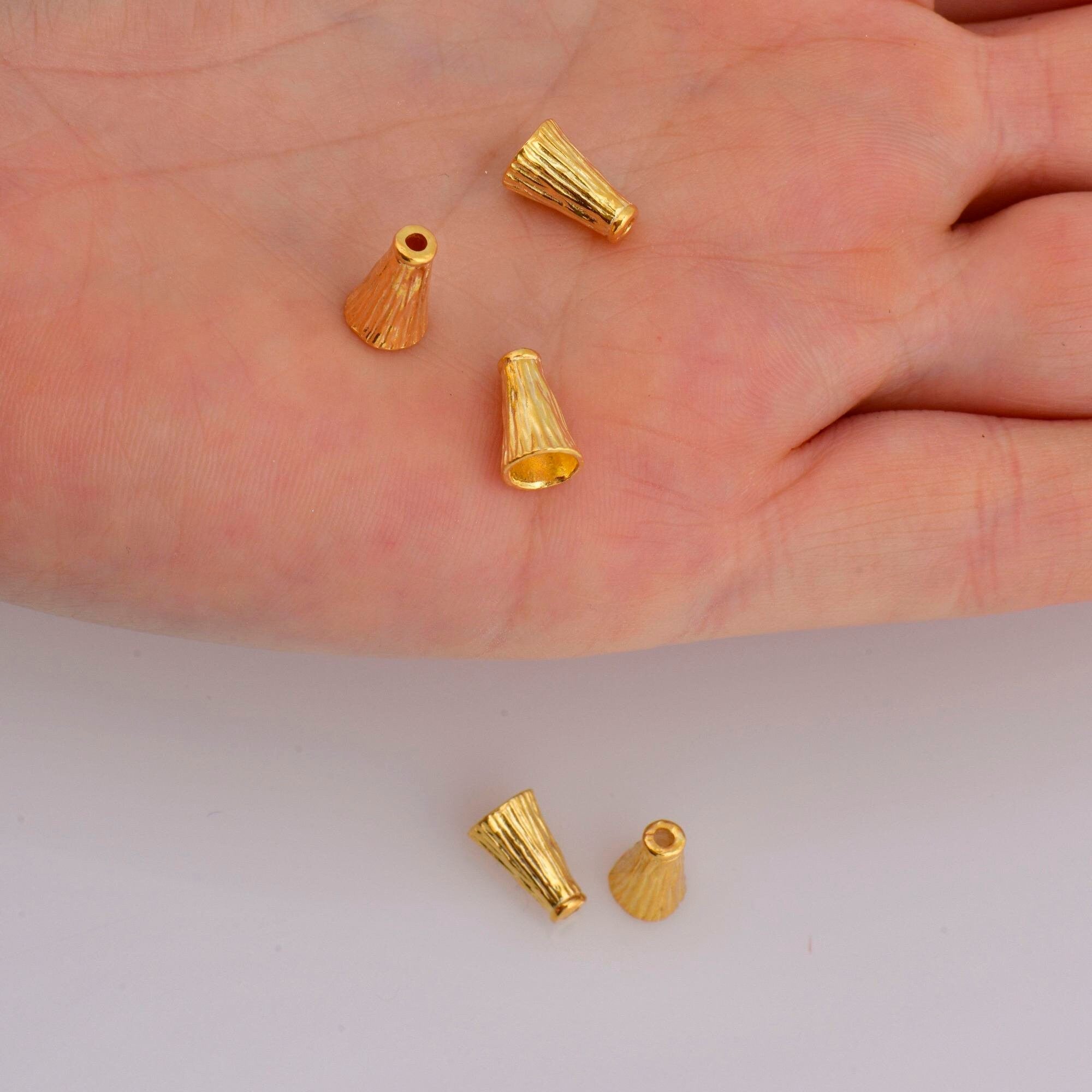 24K Gold Vermeil Cone Shape Beads, 24K Gold Plated Cone Bead Caps, 925 Silver End Bead Cones, Pyramid Bead Caps, Jewelry Findings, VM29A