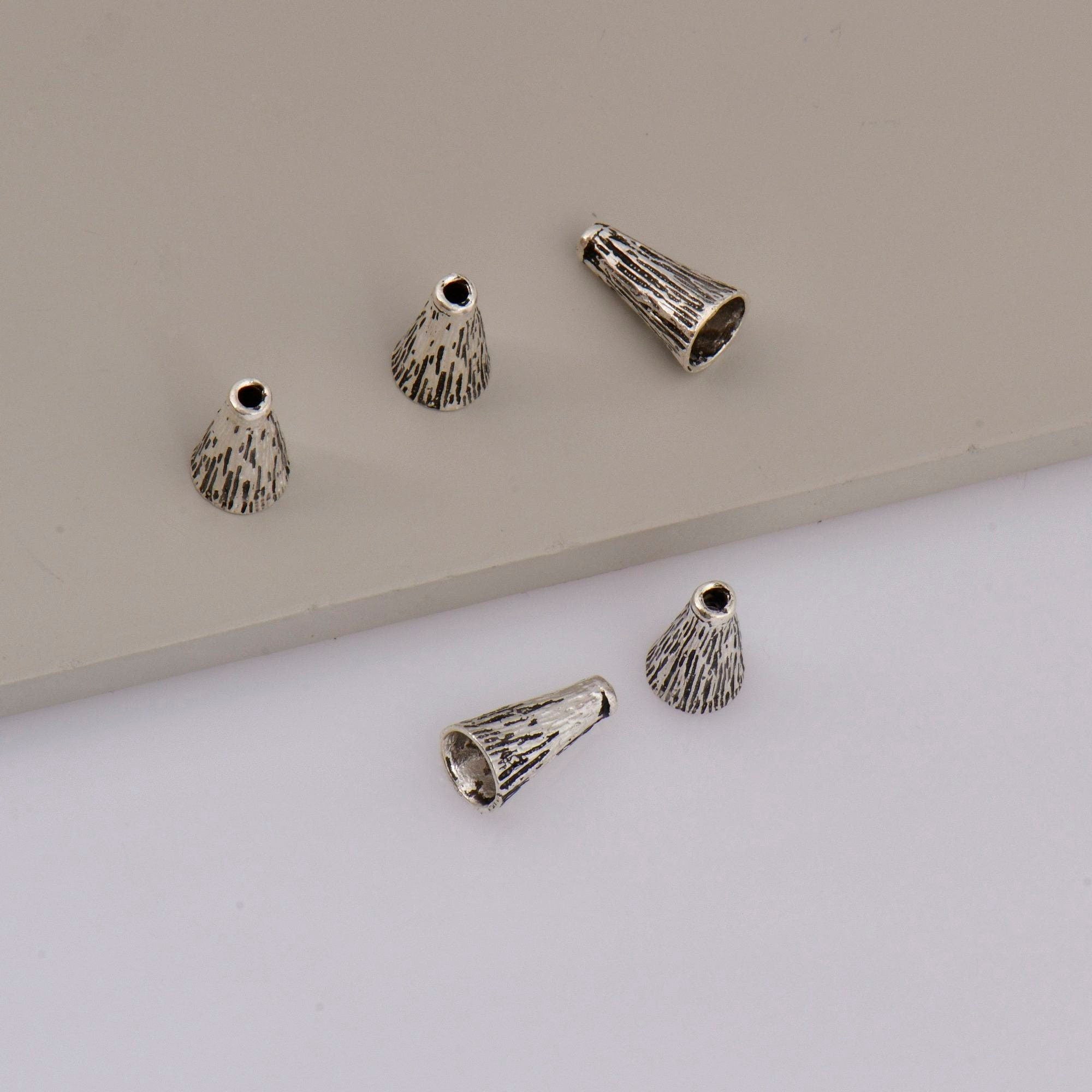 925 Sterling Silver Cone Shape Beads, Solid Silver Cone Bead Caps, Antique Silver End Bead Cones, Pyramid Bead Caps, Jewelry Findings, M29B