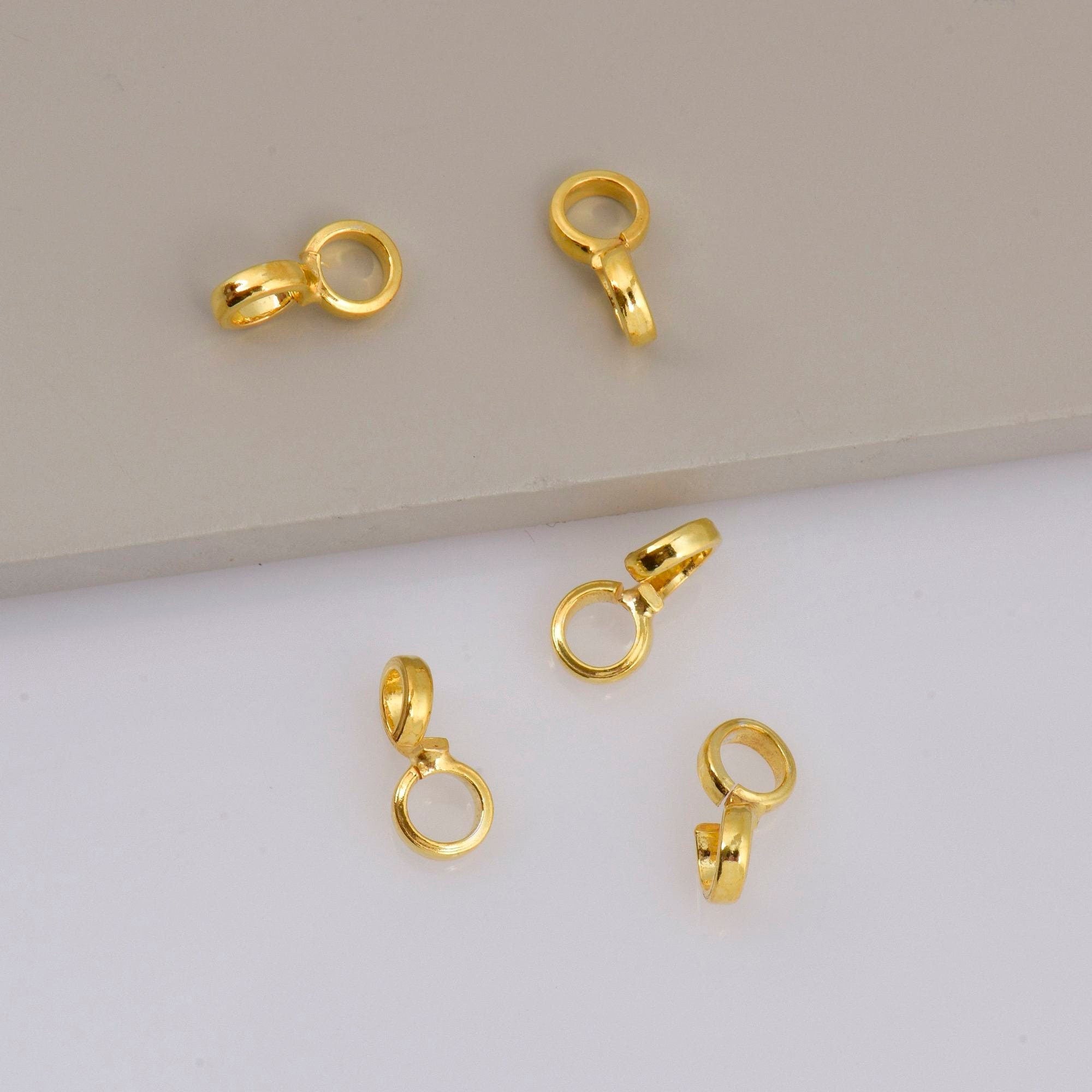 24K Gold Vermeil Bails with Open Loop, Gold Plated Open Loop Bails, 925 Smooth Silver Connector Bails, Bail Charms, Jewelry Findings, VM30B