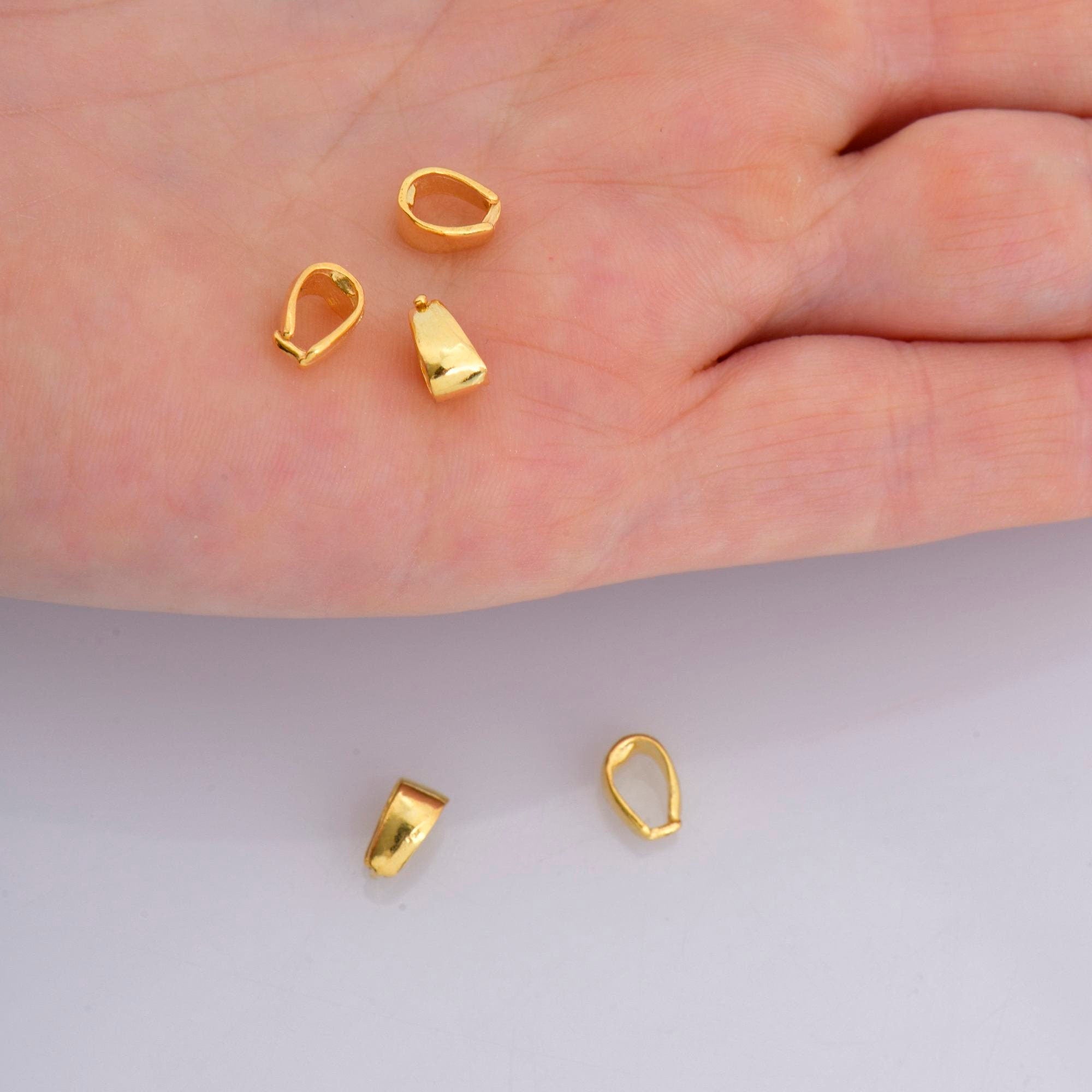 24K Gold Vermeil Simple Bails, Gold Plated Pinch Bails, 925 Solid Silver Plain Bails, Bail Charms, Findings For Jewelry Making, VM32