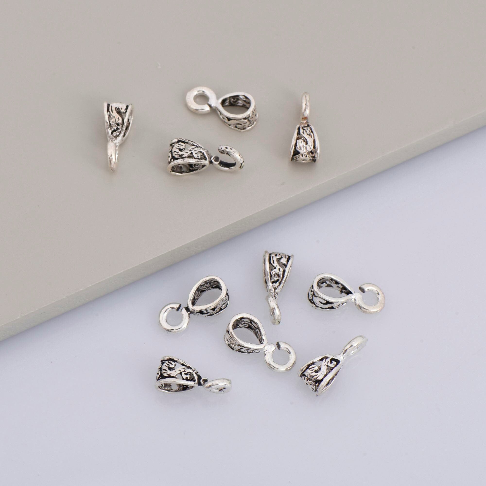 925 Sterling Silver Filigree Bails with Open Loop, Solid Open Loop Bails, Antique Silver Connector Filigree Bails, Jewelry Findings, M34