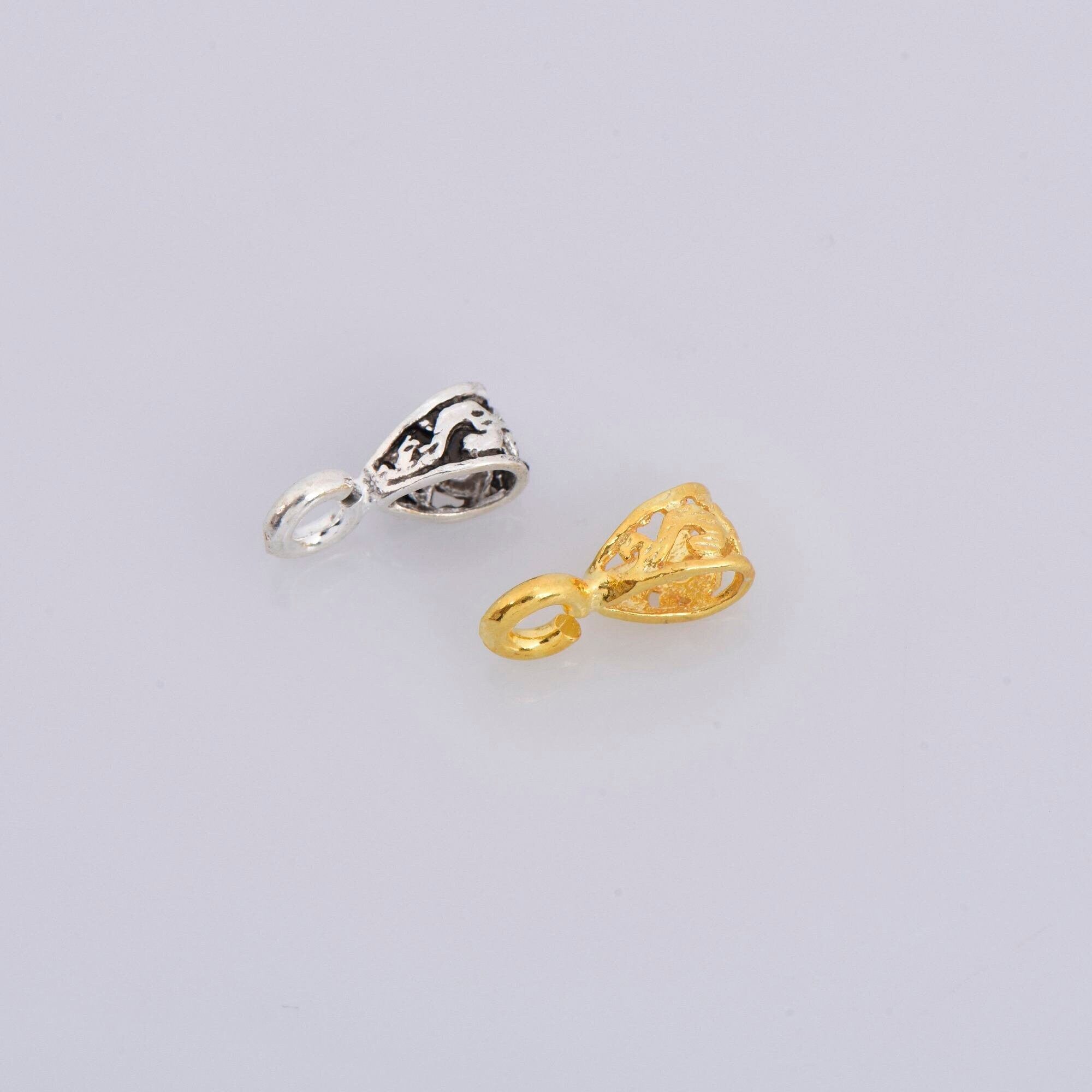 24K Gold Vermeil and 925 Silver Filigree Bails with Open Loop, Plated Open Loop Bails, Connector Filigree Bails, Silver Findings, M/VM34