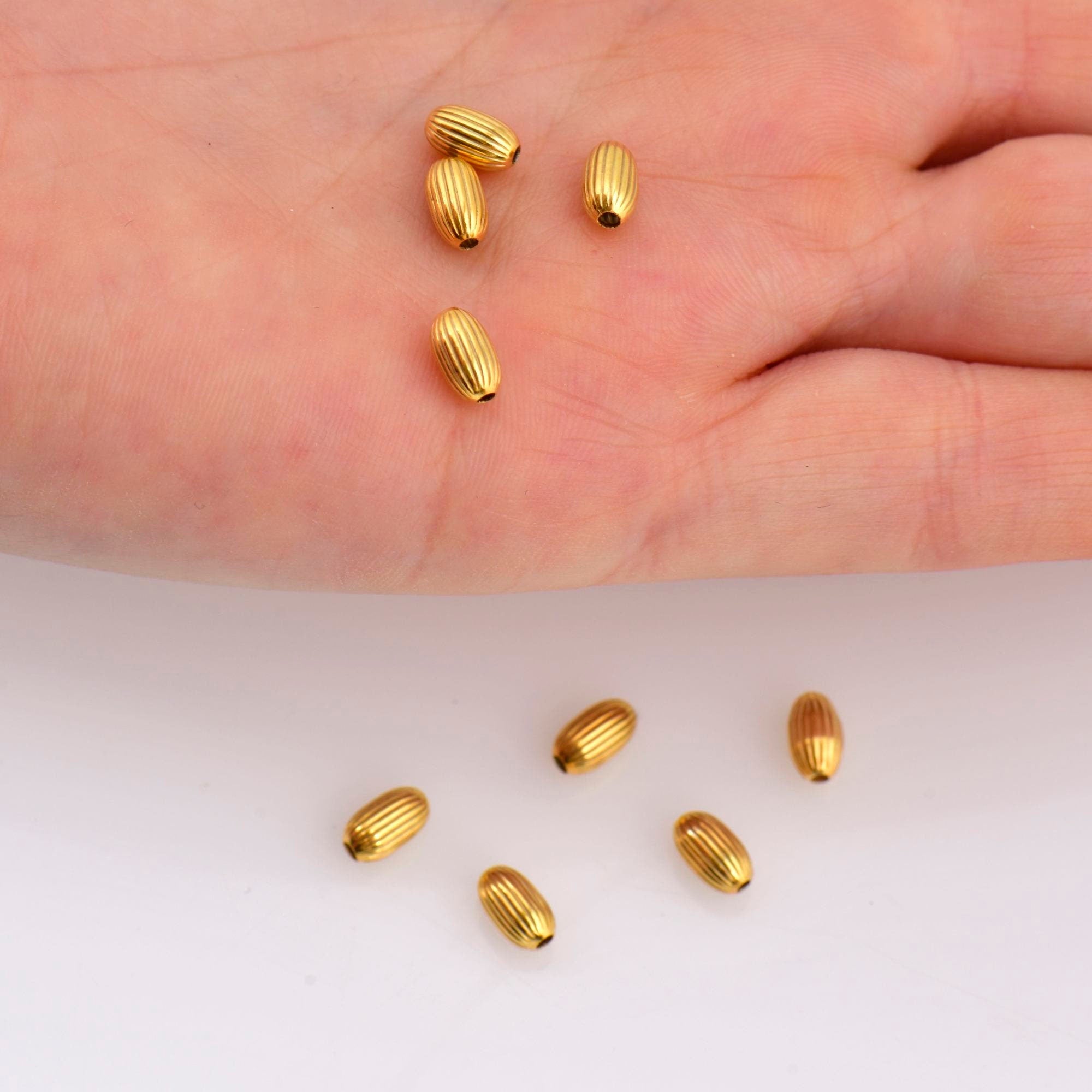 24K Gold Plated Seamless Oval Beads, 925 Silver 7mmx4mm Corrugated Oval Beads in 24K Gold Vermeil, Olive Shape Beads, Jewelry Supplies, VM4B